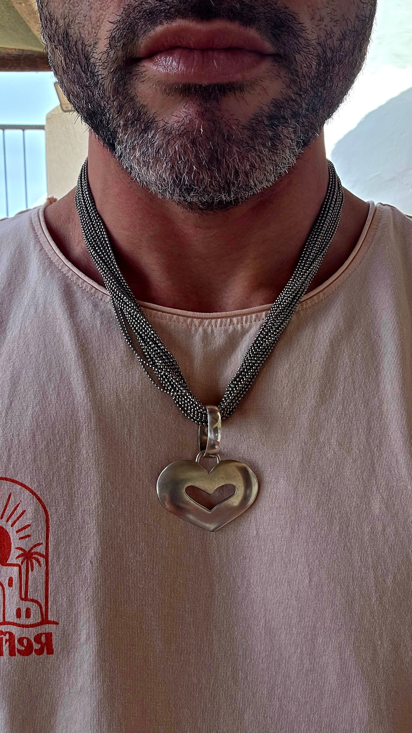 Chunky Multi-Ball Link Chain with Oversized Sterling Silver Heart.