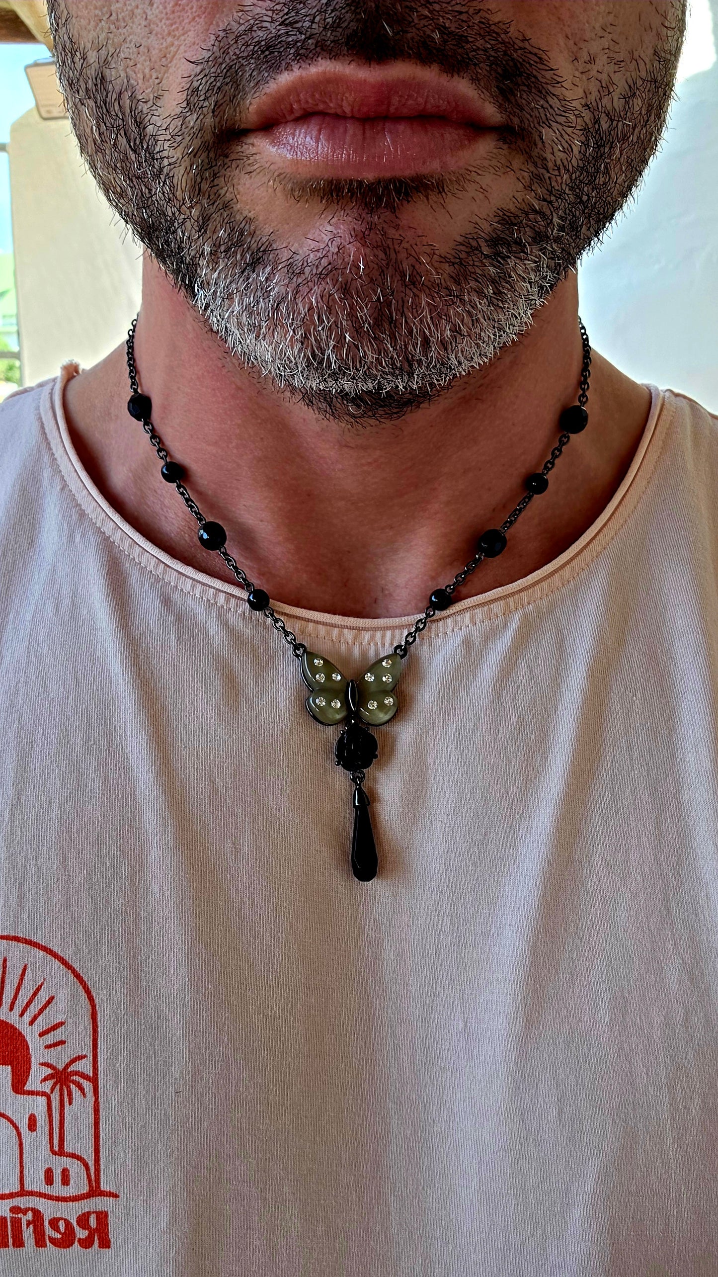 This high-quality costume jewellery set carries a distinct gothic undertone, blending delicate butterfly symbolism with dark, almost Victorian-inspired elements.