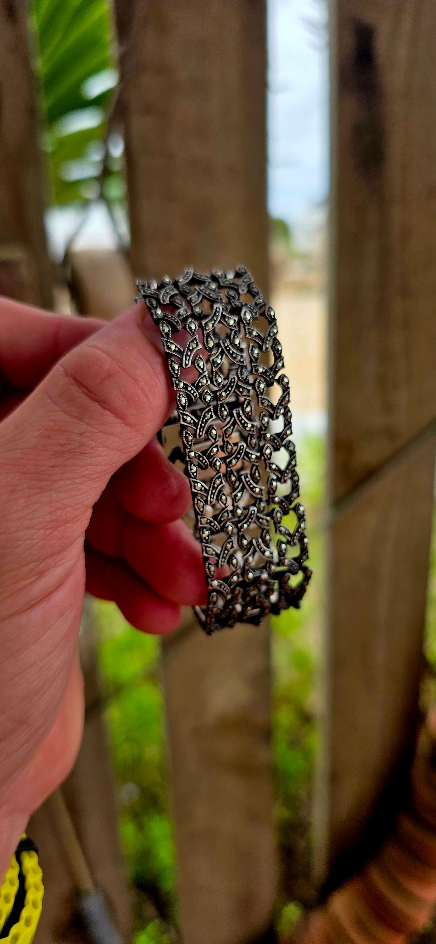 A marvellous and exceptionally beautiful antique bracelet dating to the glamorous Art Deco era, circa 1920’s, crafted in solid sterling silver and richly decorated with shimmering prong-set marcasites.