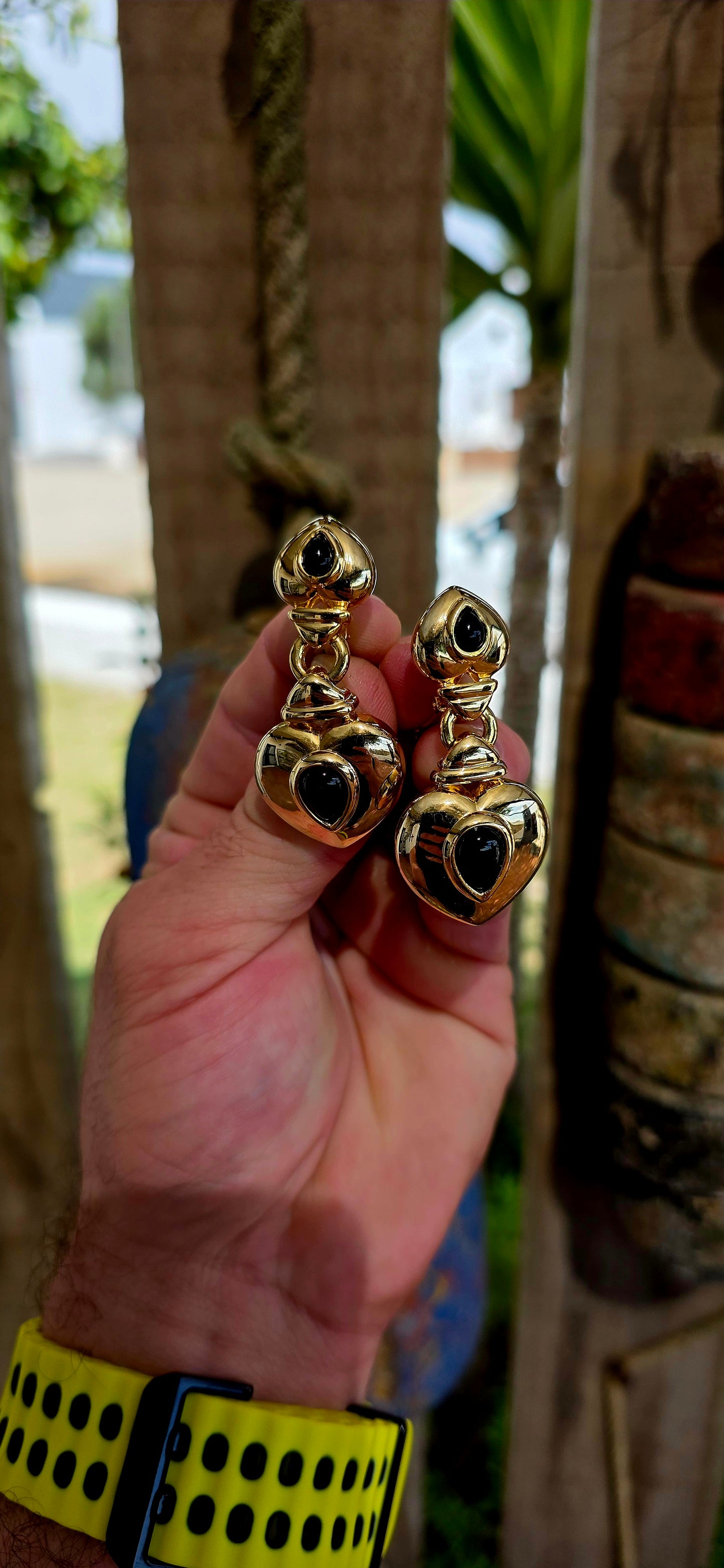 This large and striking pair of vintage 1990’s clip-on earrings captures that unmistakable bold statement style that defined late-20th-century fashion jewellery.