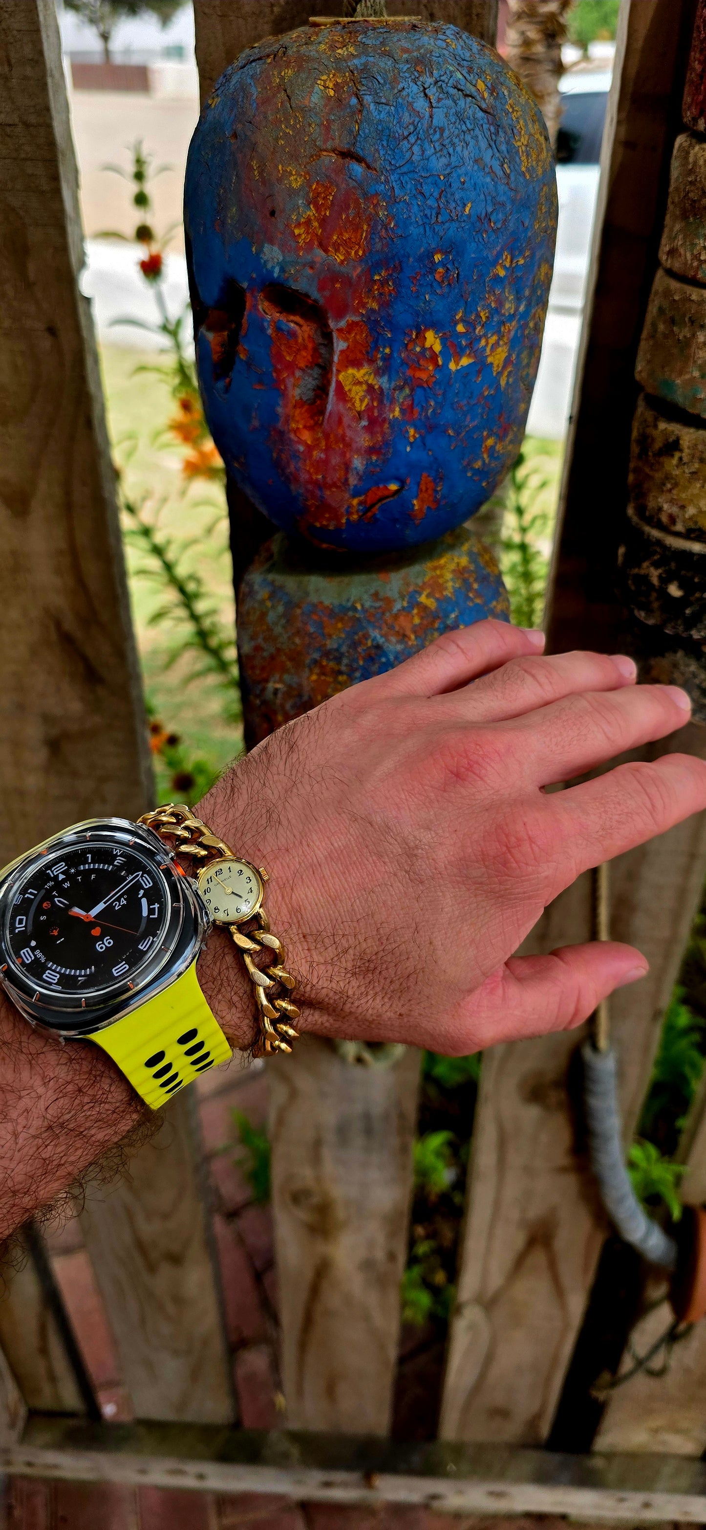 A marvellous vintage Caravelle wristwatch, crafted in yellow gold plating and designed with a bold bracelet-style strap that truly steals the show.