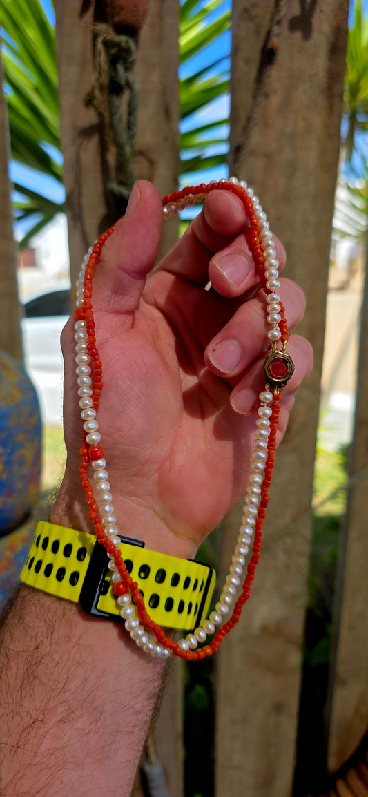 Rare Find - Georgian Stuart Crystal clasp necklace with Coral and Pearls.