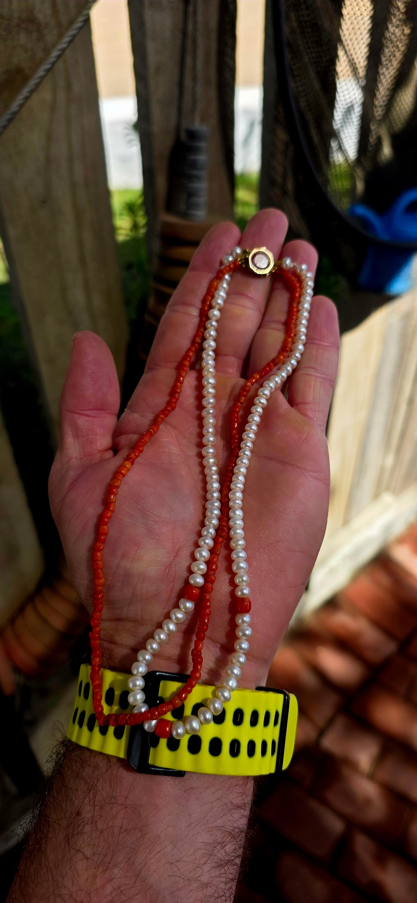 Rare Find - Georgian Stuart Crystal clasp necklace with Coral and Pearls.