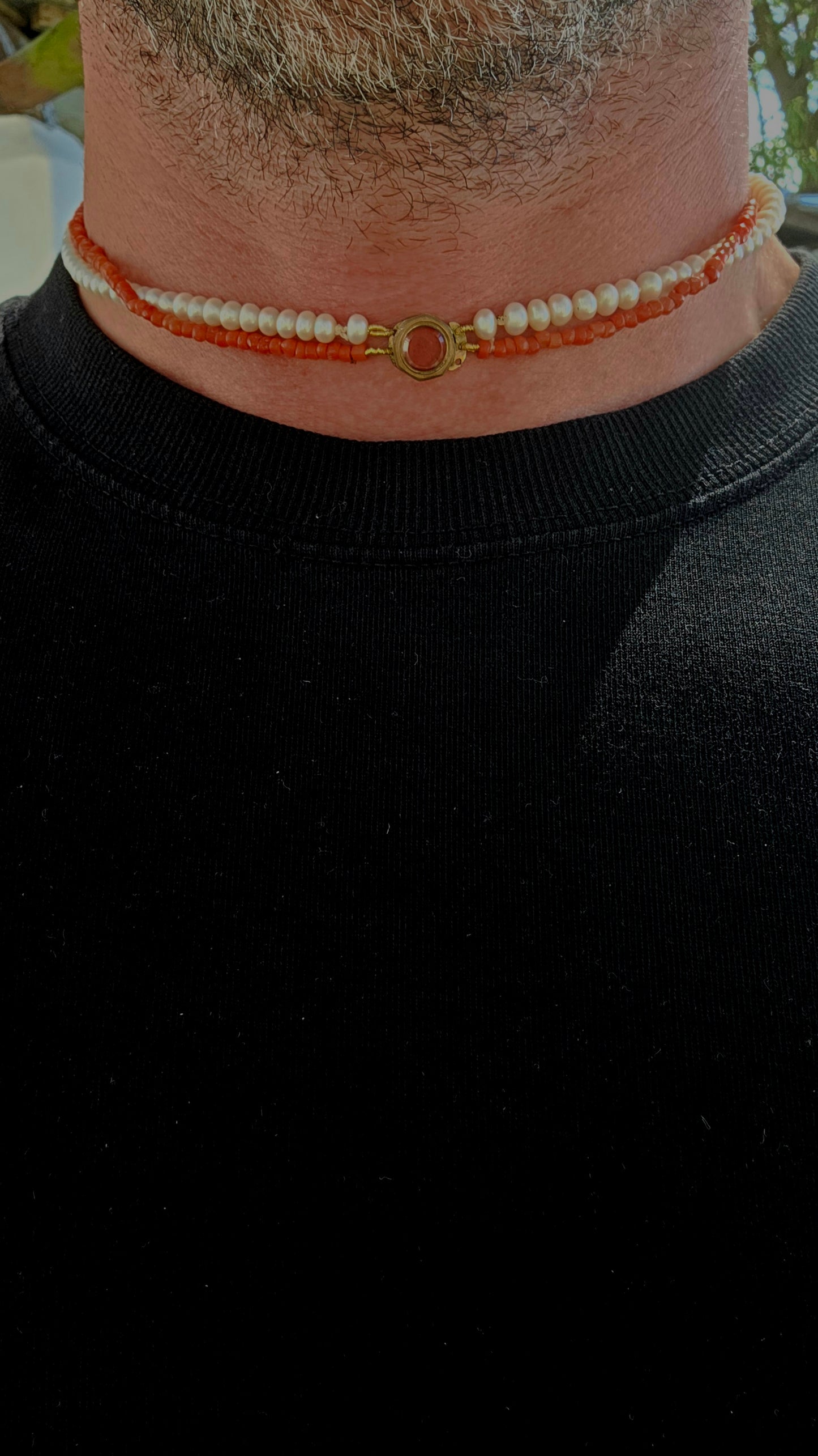 Rare Find - Georgian Stuart Crystal clasp necklace with Coral and Pearls.