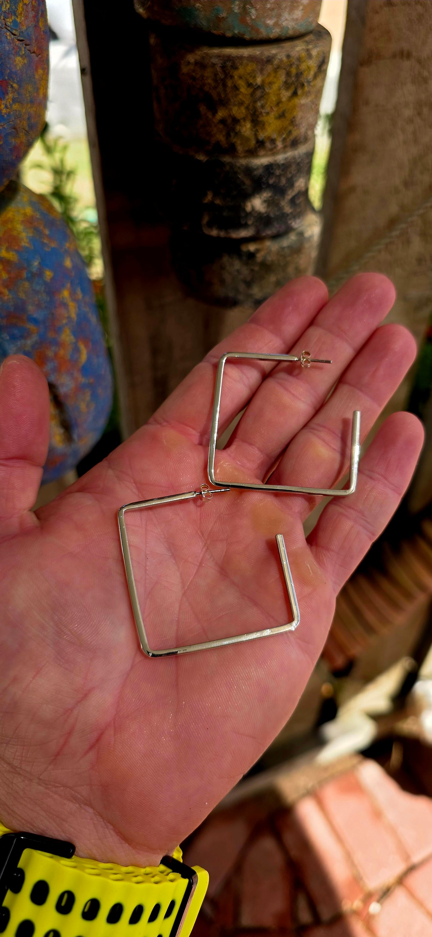 A striking pair of modernist statement hoo0 earrings, crafted in solid sterling silver and designed in a bold geometric square silhouette — clean lines, strong angles, and serious presence.
