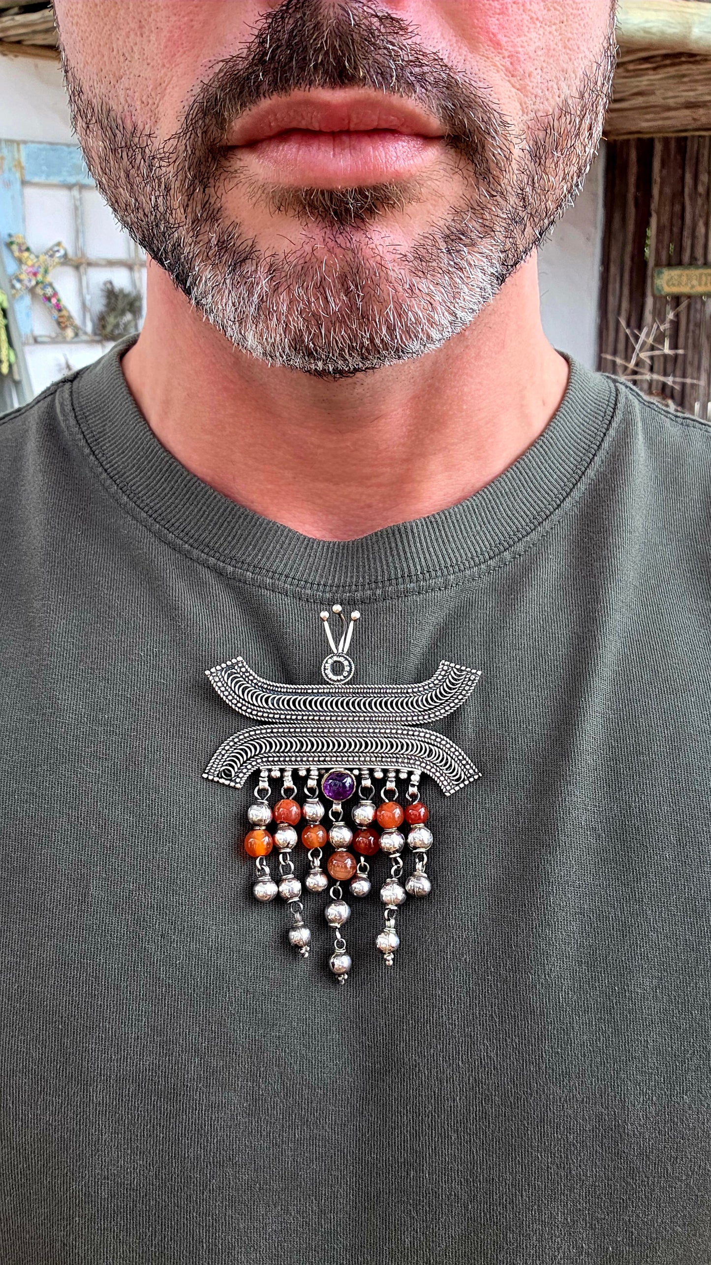 A marvelous, large-scale vintage ethnic brooch, crafted in solid sterling silver, embodying the bold spirit and ceremonial beauty of traditional Omani tribal jewellery.