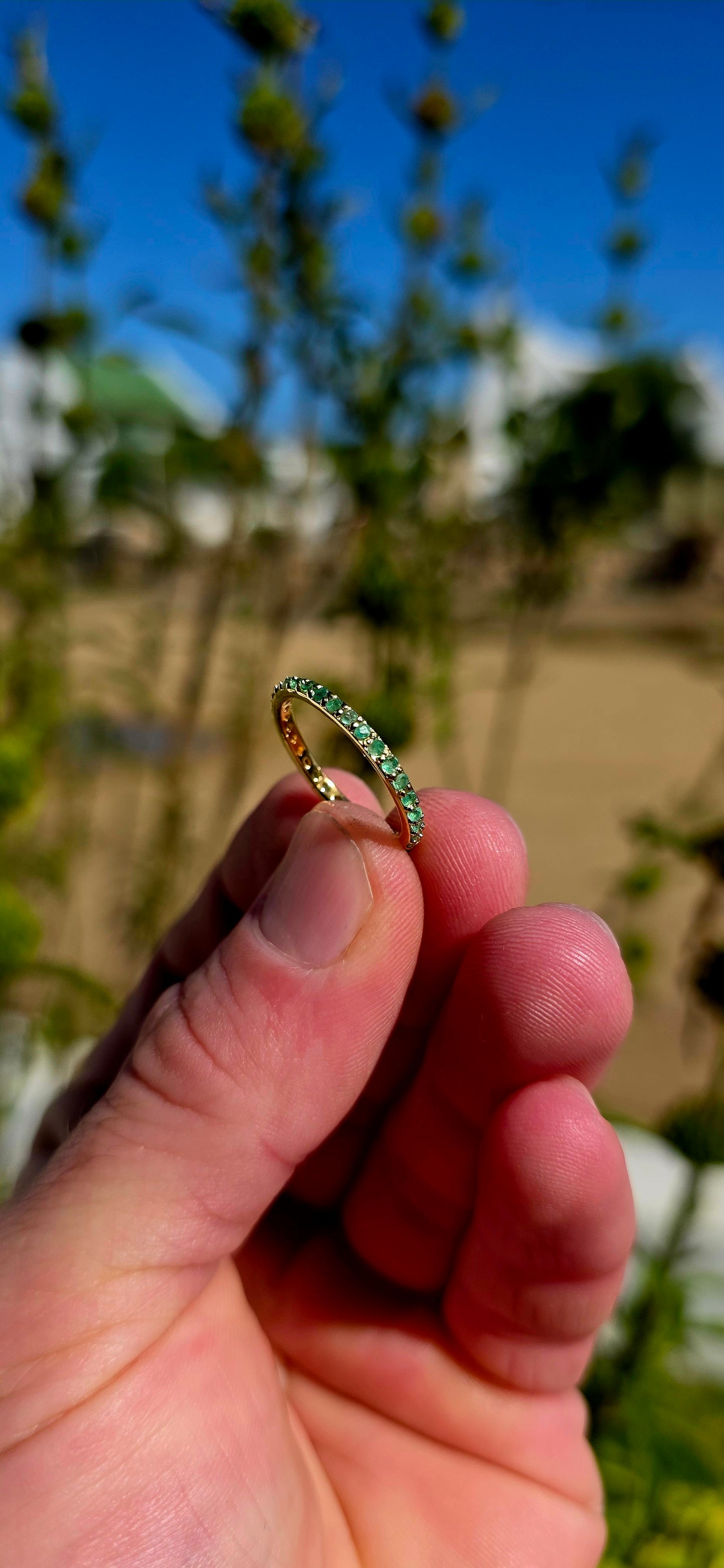 A fine and dainty full eternity stacking band, crafted in solid sterling silver and finished with a rich layer of 18ct yellow gold plating for that warm, timeless glow.