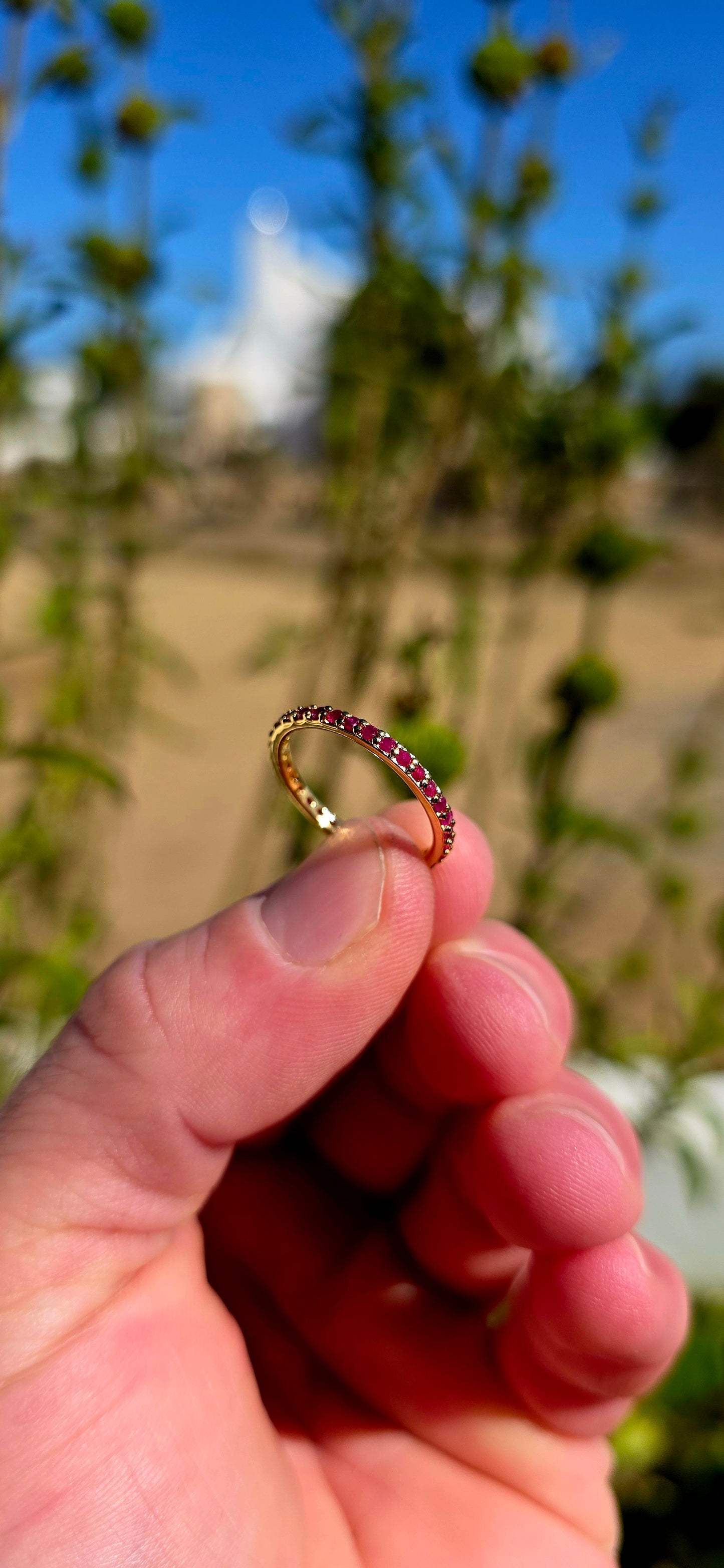 A fine and dainty full eternity stacking band, crafted in solid sterling silver and finished with a rich layer of 18ct yellow gold plating for that warm, timeless glow.