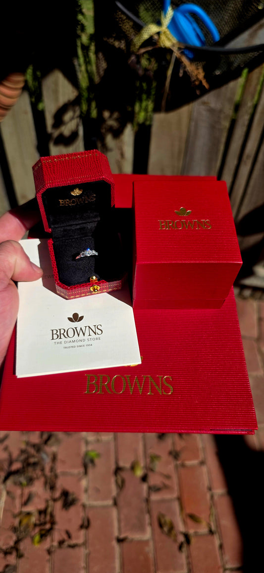 An absolutely spectacular 18ct white gold Diamond Trilogy Ring from the iconic Browns Protea Collection.