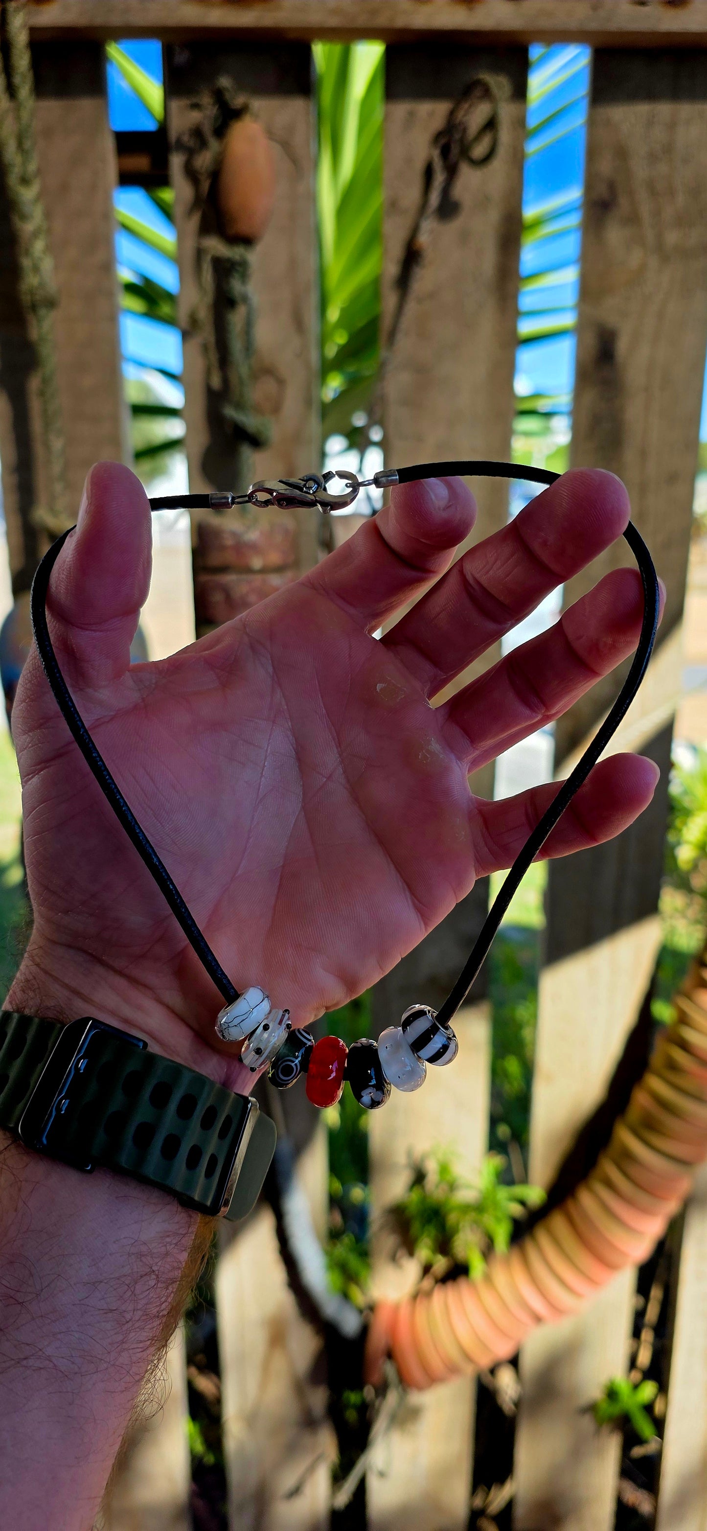 Designer Trollbeads Leather & Artisan Glass Bead Necklace