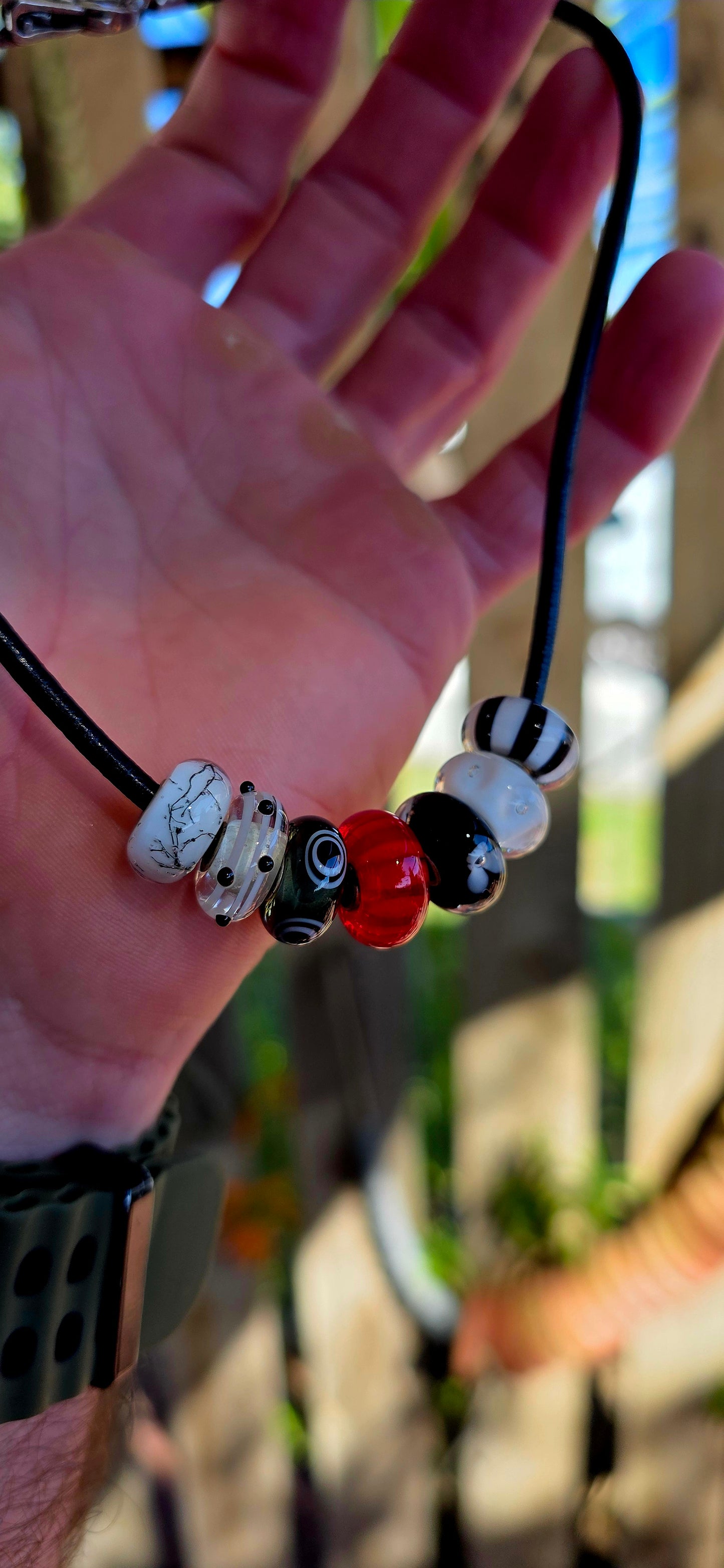 Designer Trollbeads Leather & Artisan Glass Bead Necklace