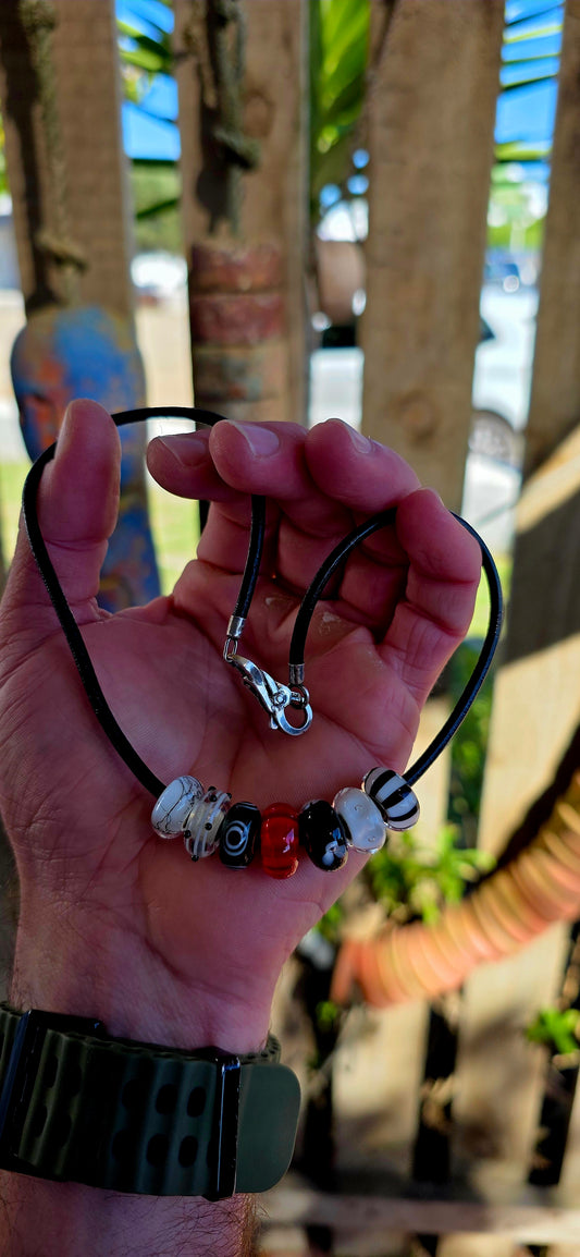 Designer Trollbeads Leather & Artisan Glass Bead Necklace