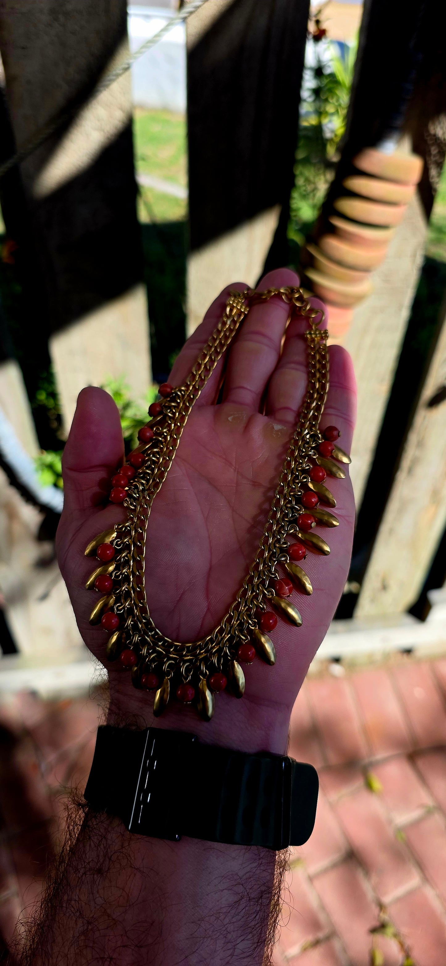 This marvelous vintage designer collar necklace was created by the renowned American costume jewellery house Monet and dates to the 1980s, a decade known for bold statement jewellery and rich, globally inspired design.