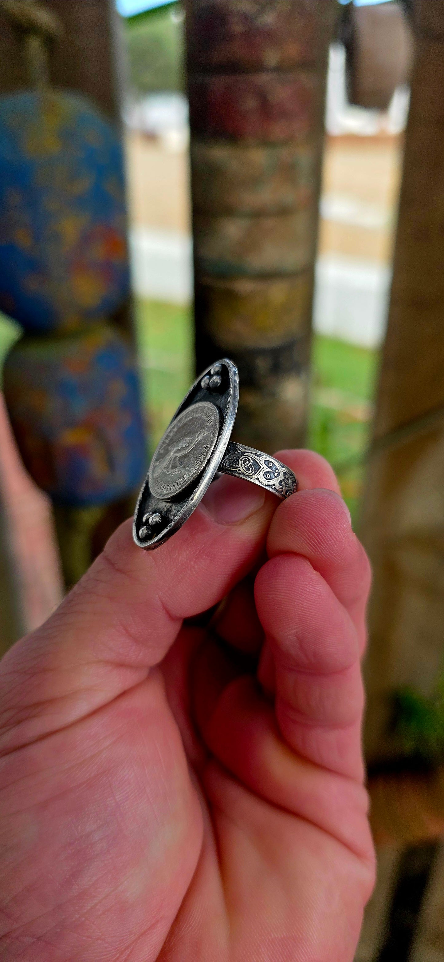 A bold, story-rich piece that fuses history, craftsmanship, and raw presence into one unforgettable ring.