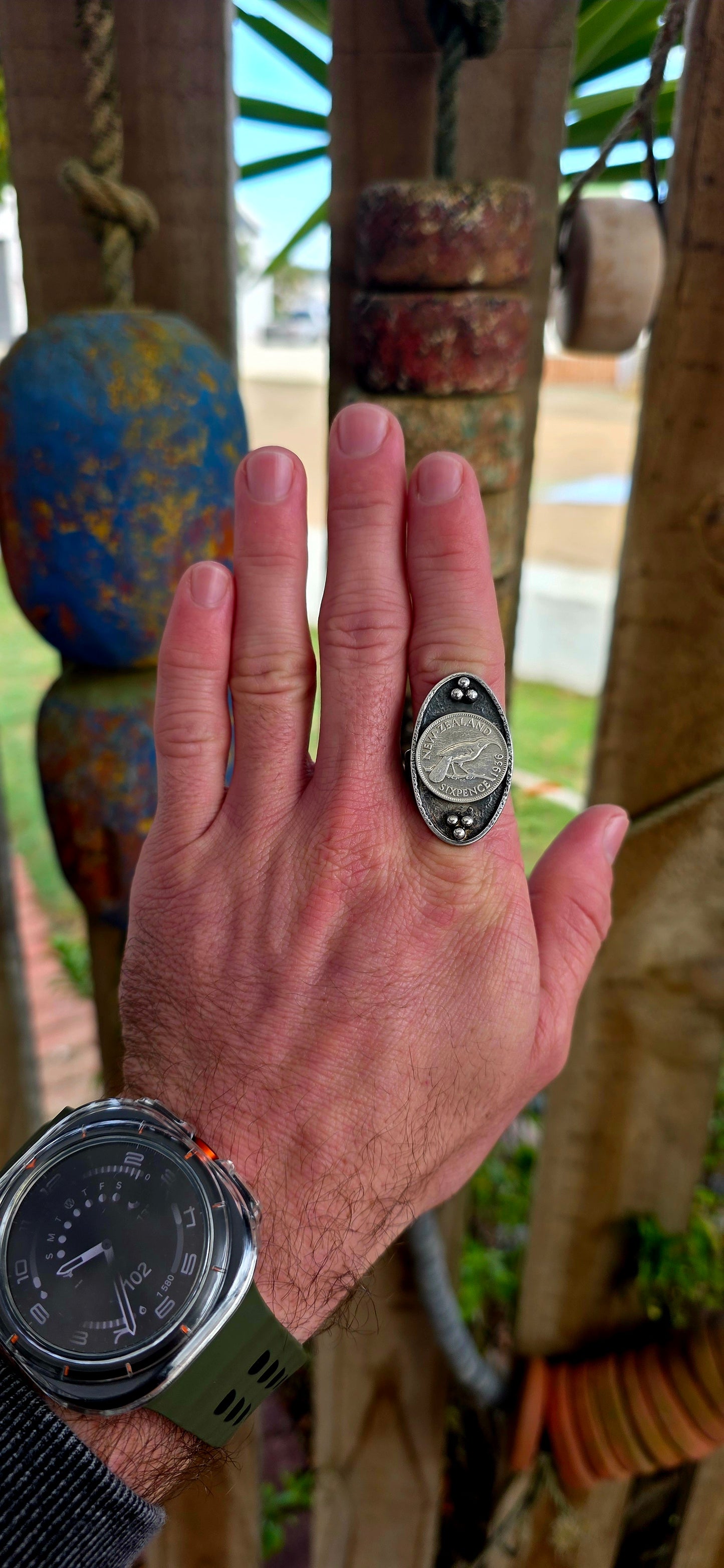 A bold, story-rich piece that fuses history, craftsmanship, and raw presence into one unforgettable ring.