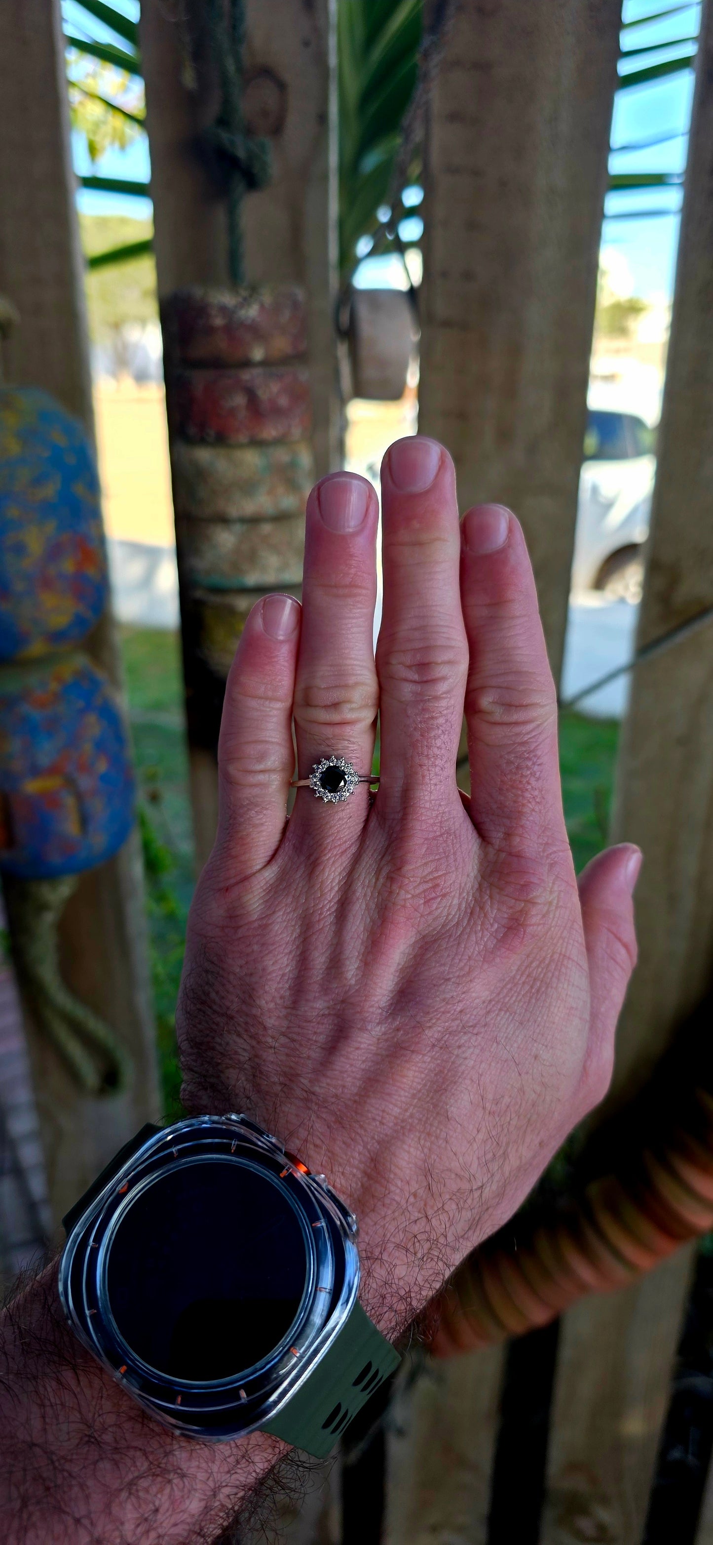Striking sterling silver statement ring featuring a richly faceted round-cut black diamond of approximately 1ct, resting proudly in a classic prong setting.