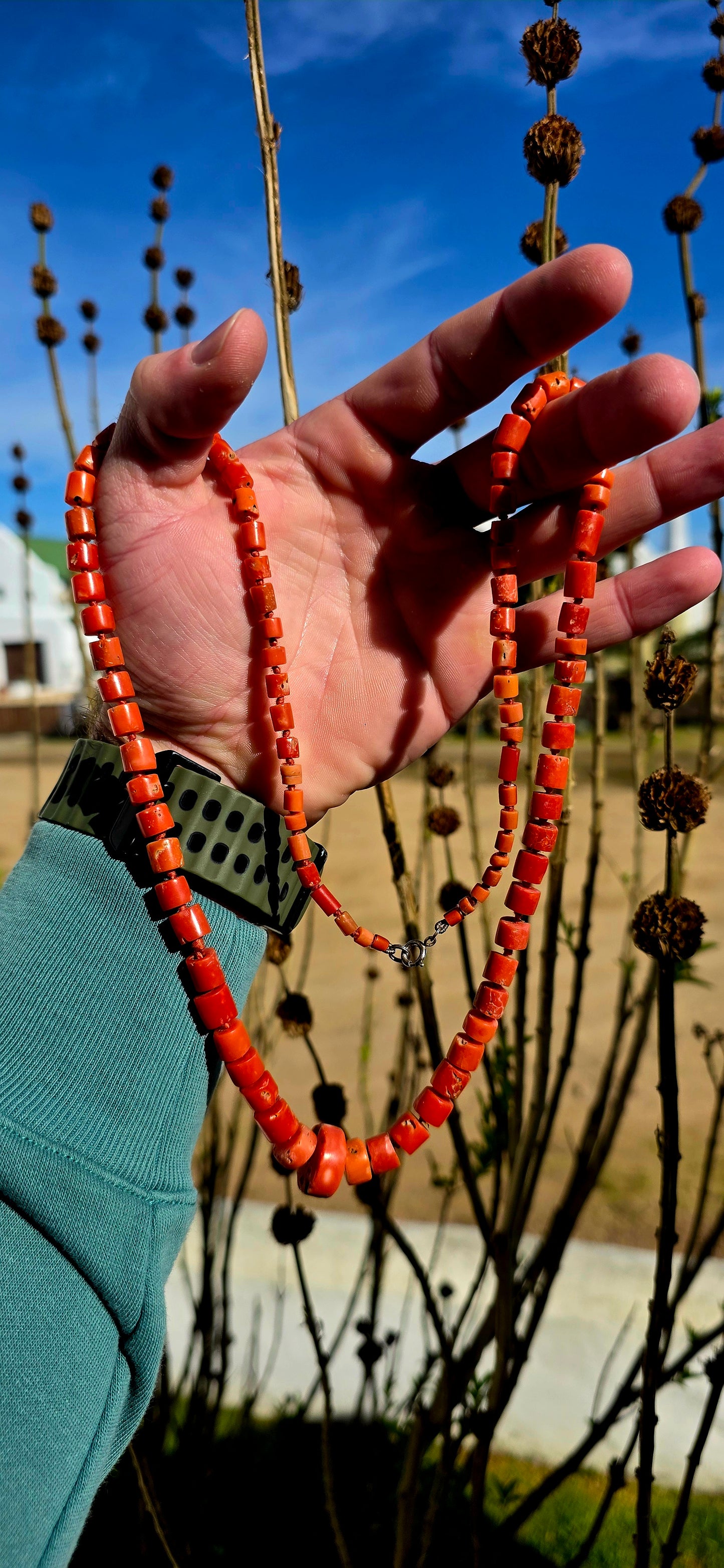 A truly exceptional and increasingly scarce find — this beautiful antique necklace is crafted from genuine Sciacca coral, celebrated for its rich sunset orange tones and historic origins in the Mediterranean.