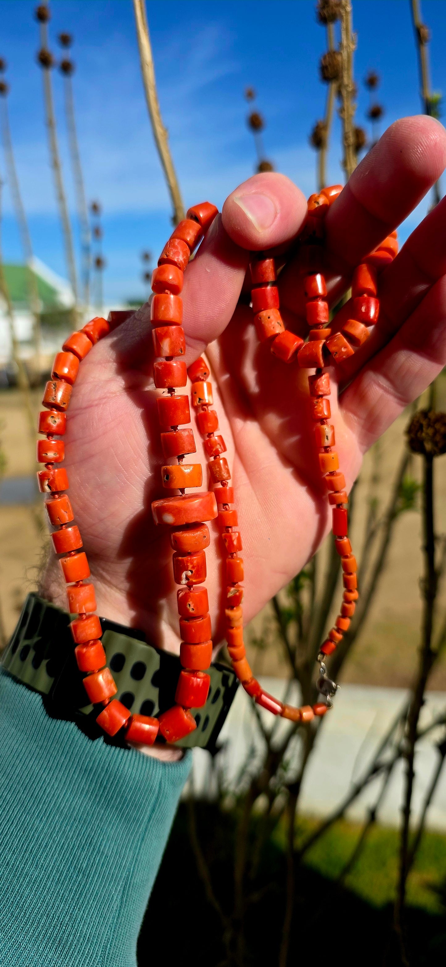 A truly exceptional and increasingly scarce find — this beautiful antique necklace is crafted from genuine Sciacca coral, celebrated for its rich sunset orange tones and historic origins in the Mediterranean.