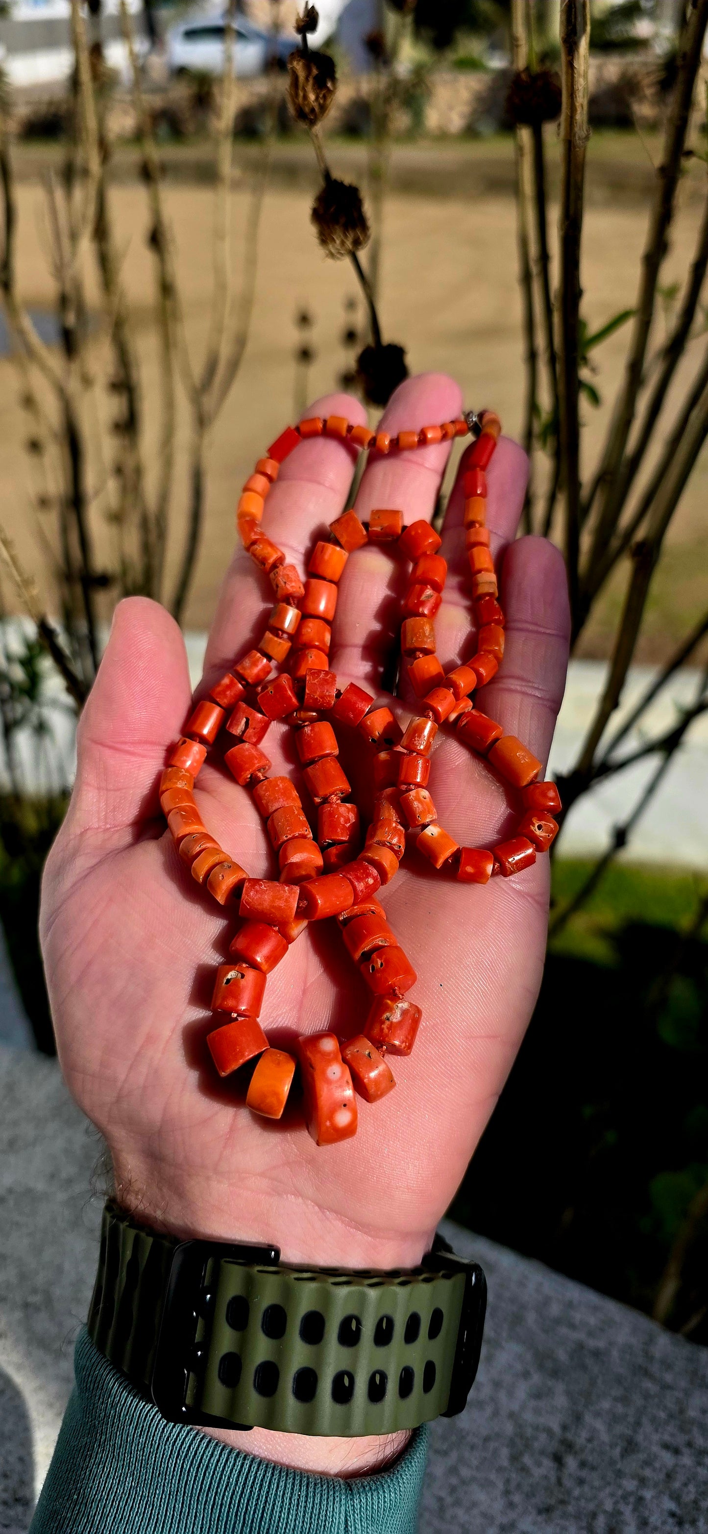 A truly exceptional and increasingly scarce find — this beautiful antique necklace is crafted from genuine Sciacca coral, celebrated for its rich sunset orange tones and historic origins in the Mediterranean.