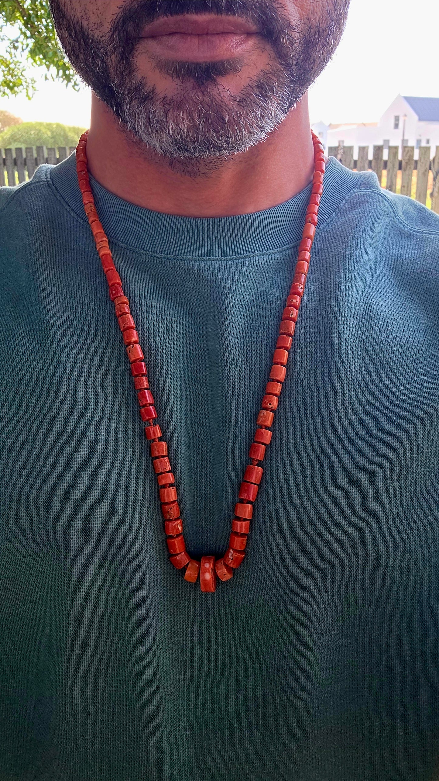 A truly exceptional and increasingly scarce find — this beautiful antique necklace is crafted from genuine Sciacca coral, celebrated for its rich sunset orange tones and historic origins in the Mediterranean.