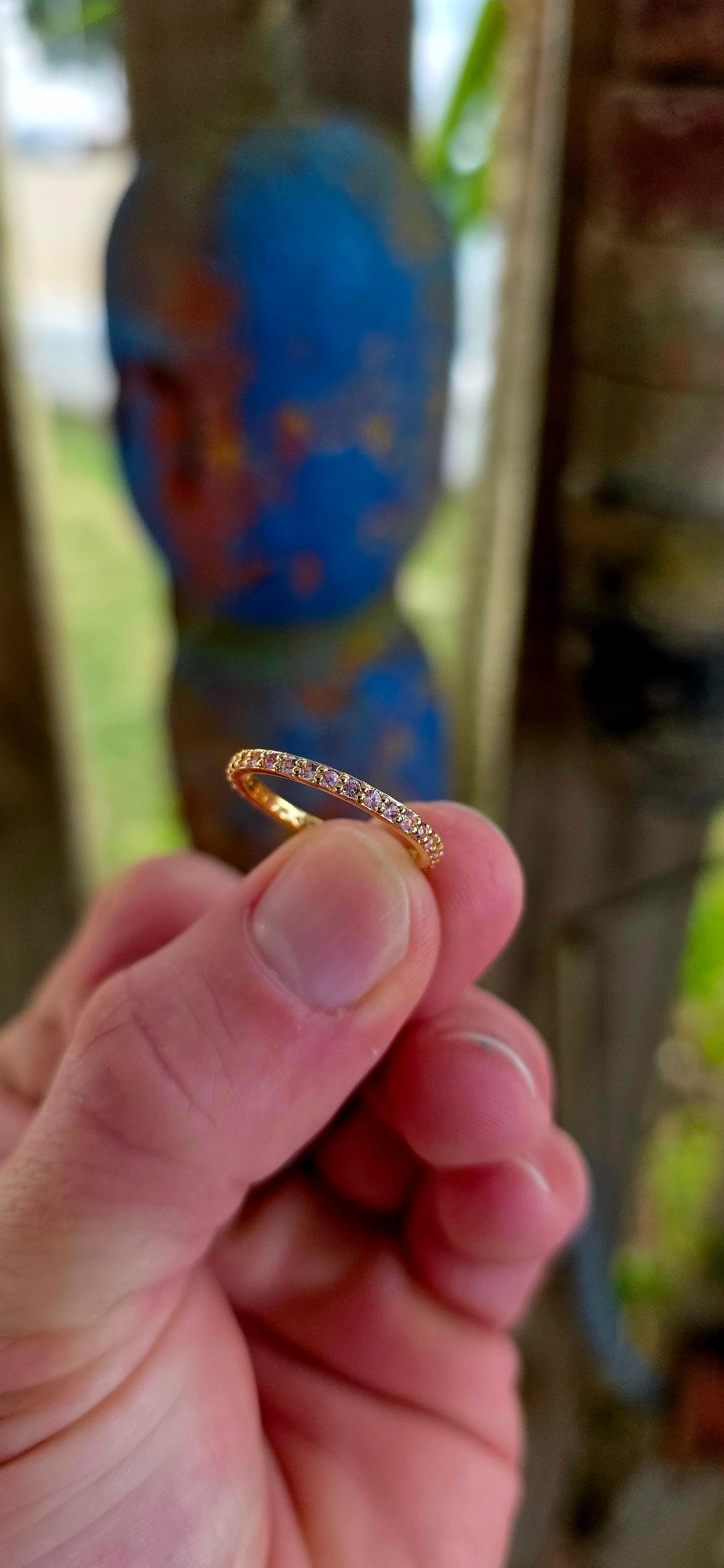 A fine and dainty full eternity stacking band, crafted in solid sterling silver and finished with a rich layer of 18ct yellow gold plating for that warm, timeless glow.