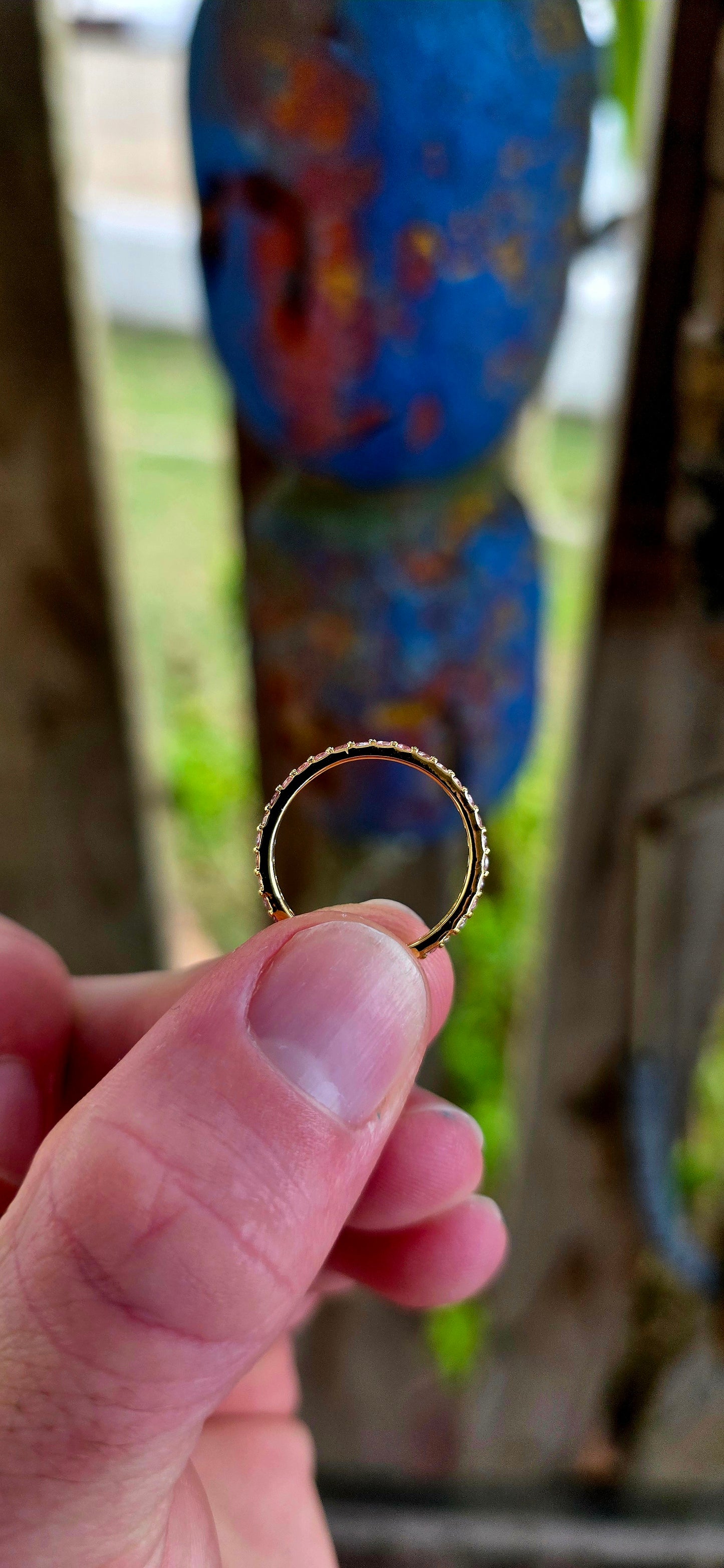 A fine and dainty full eternity stacking band, crafted in solid sterling silver and finished with a rich layer of 18ct yellow gold plating for that warm, timeless glow.