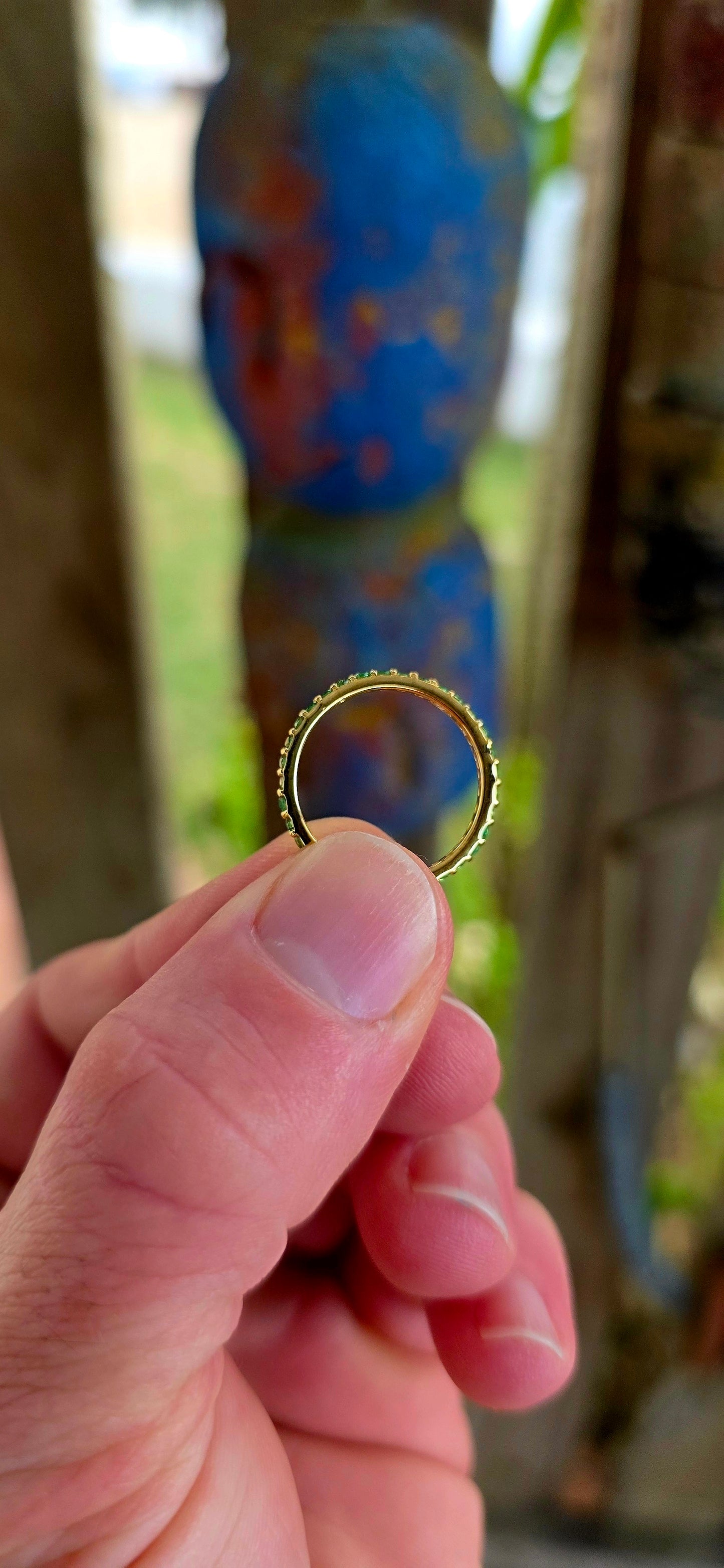 A fine and dainty full eternity stacking band, crafted in solid sterling silver and finished in glowing 18ct yellow gold plating for that rich golden warmth.