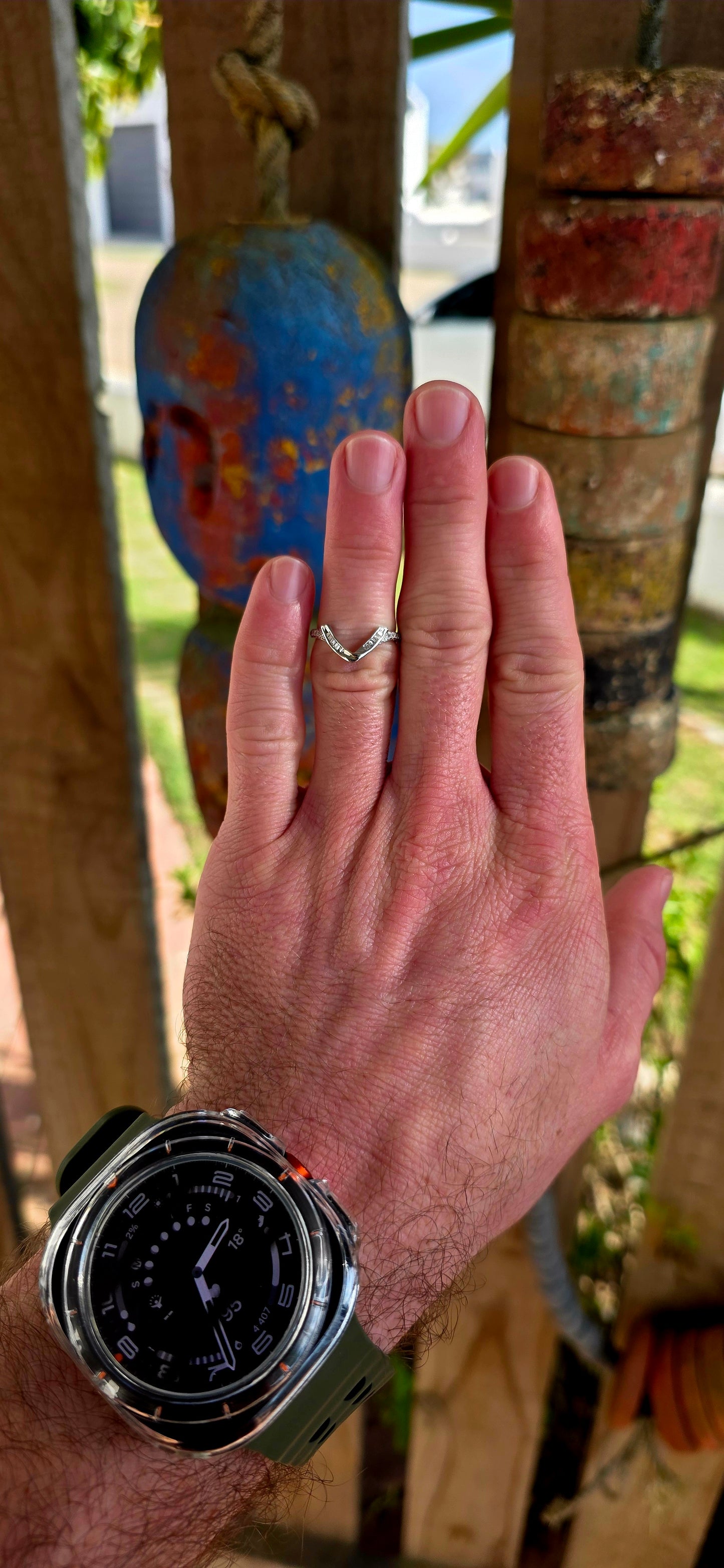 A beautifully contemporary piece that plays with form, light, and clean design — perfect for stacking, styling, or wearing solo.