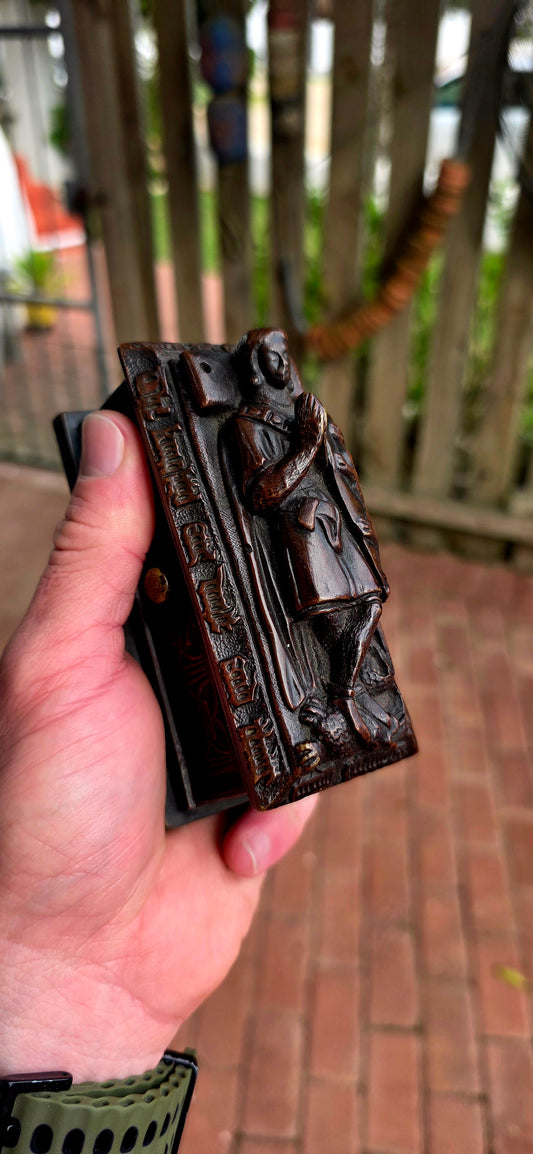 A wonderfully romantic survivor of the Victorian Gothic Revival period, this remarkable antique bronze casket is modelled as a medieval knight's tomb — the sort of treasure that instantly captures the imagination.