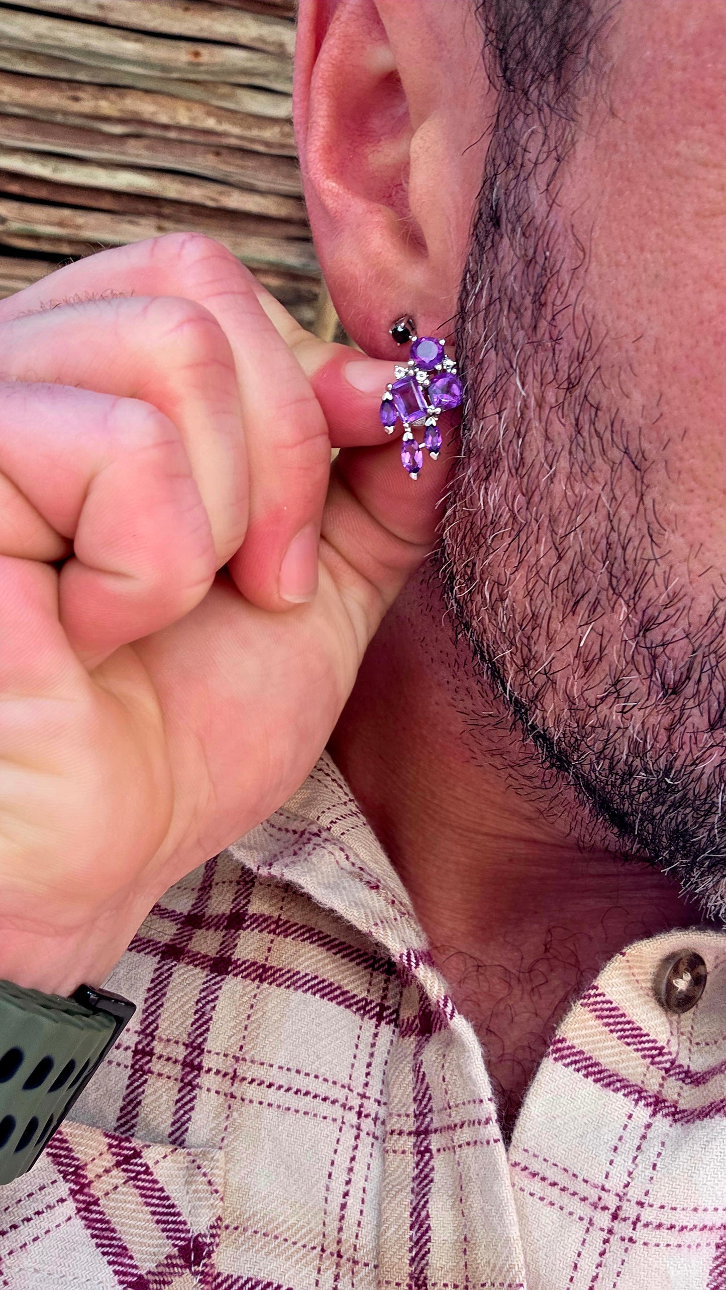 Bold, glamorous and bursting with royal colour...
Crafted in sterling silver, each earring is adorned with a dazzling arrangement of richly coloured amethyst gemstones in a beautiful variety of cuts.