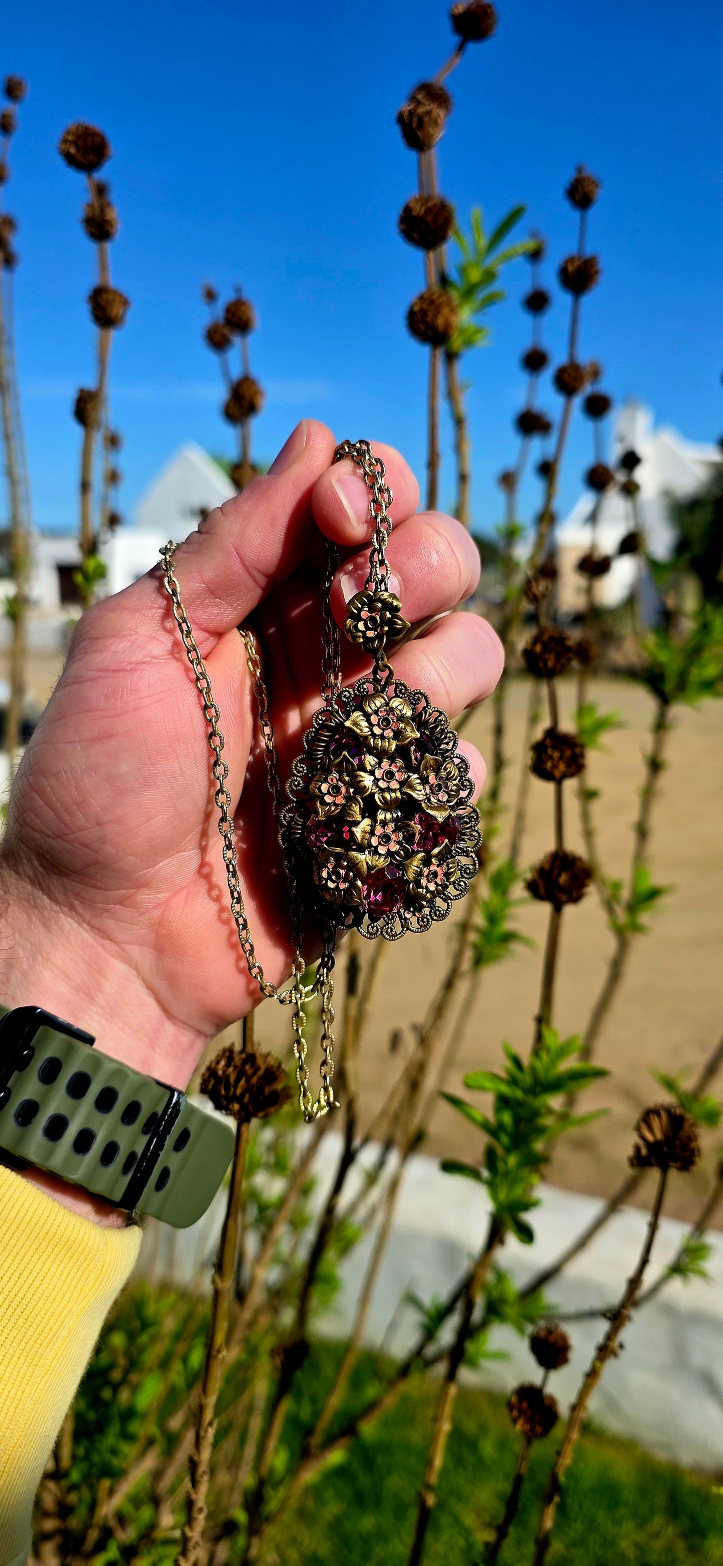 Dating to the glamorous Art Deco era, circa 1930s, this generously sized Czech pendant is a breathtaking celebration of colour, craftsmanship, and old-world romance.