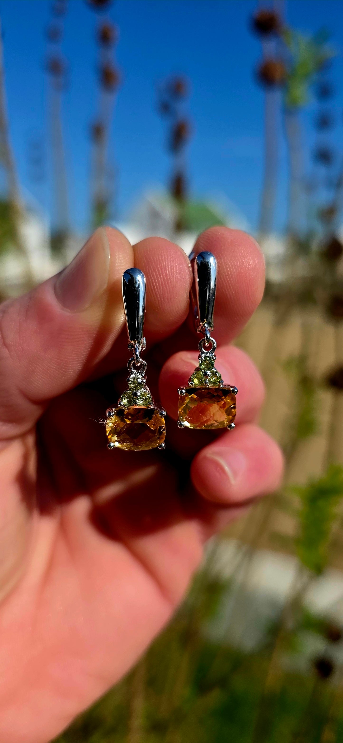 Elegant, unusual, and bursting with sunshine-filled colour… these beautiful gemstone earrings remind me of golden fruit hanging from a summer orchard tree beneath a clear blue sky.