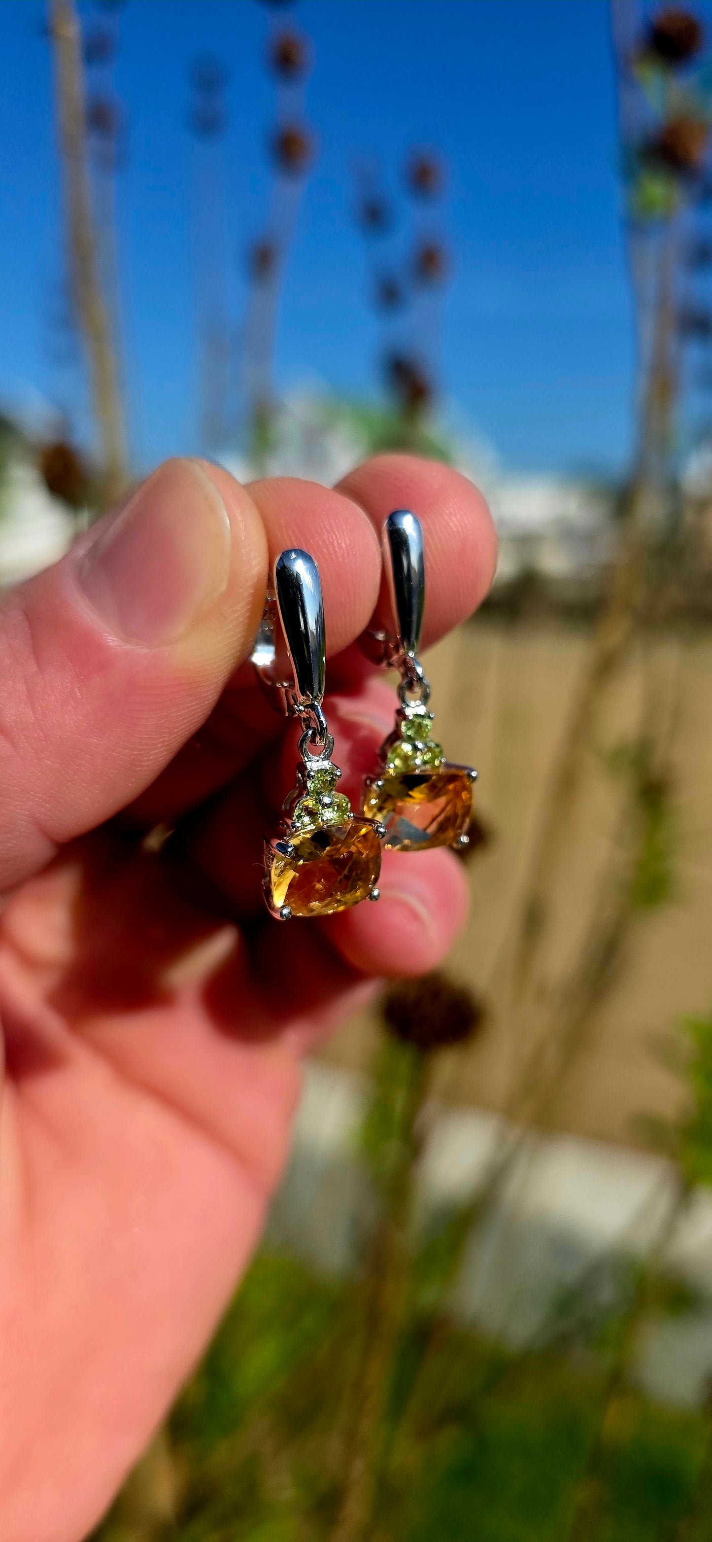 Elegant, unusual, and bursting with sunshine-filled colour… these beautiful gemstone earrings remind me of golden fruit hanging from a summer orchard tree beneath a clear blue sky.