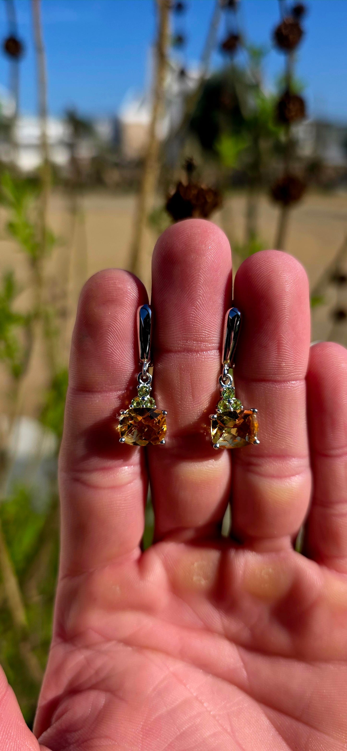 Elegant, unusual, and bursting with sunshine-filled colour… these beautiful gemstone earrings remind me of golden fruit hanging from a summer orchard tree beneath a clear blue sky.