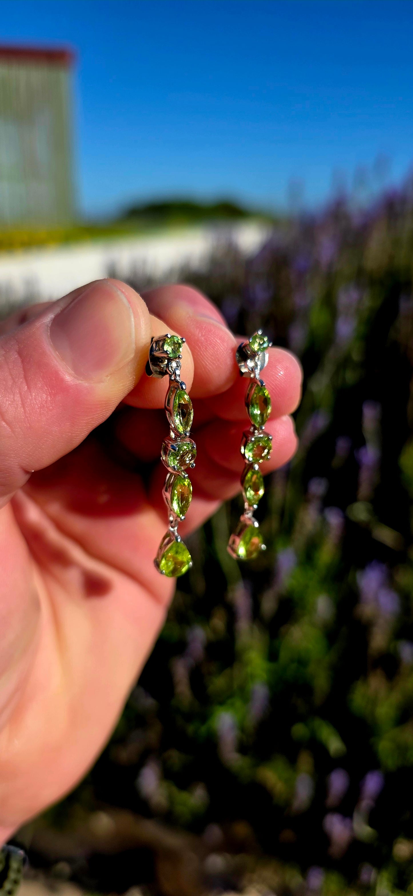 Fresh, vibrant, and full of sparkle... these beautiful sterling silver drop earrings capture the joyful colours of springtime in gemstone form.