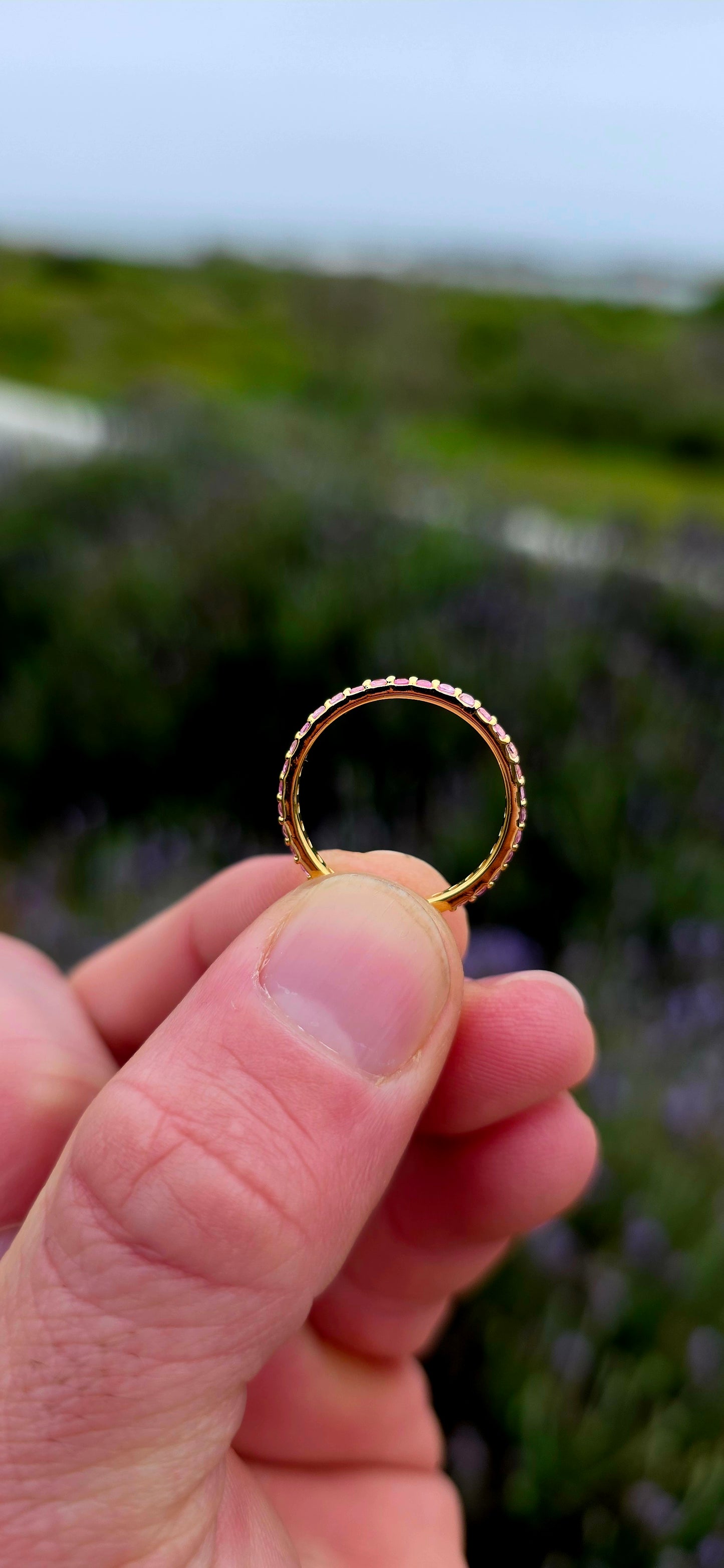 A fine and dainty full eternity stacking band, crafted in solid sterling silver and finished with a rich layer of 18ct yellow gold plating for that warm, timeless glow.