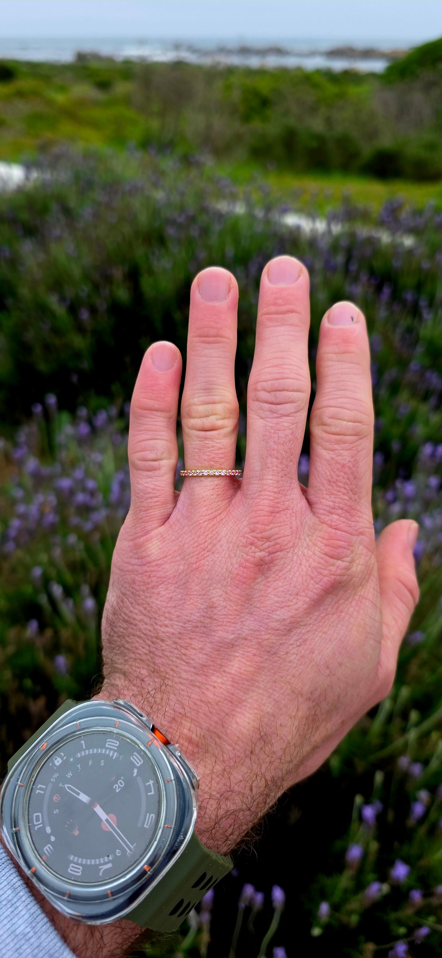 A fine and dainty full eternity stacking band, crafted in solid sterling silver and finished with a rich layer of 18ct yellow gold plating for that warm, timeless glow.
