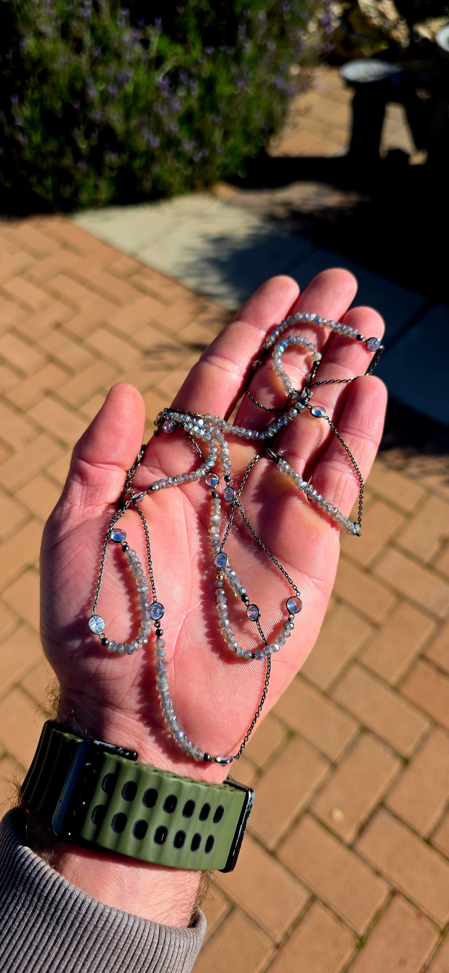 Elegant, understated and sophisticated... this extra-long handcrafted necklace is one of those pieces that sparkles with every movement while allowing the natural beauty of the gemstones to take centre stage.