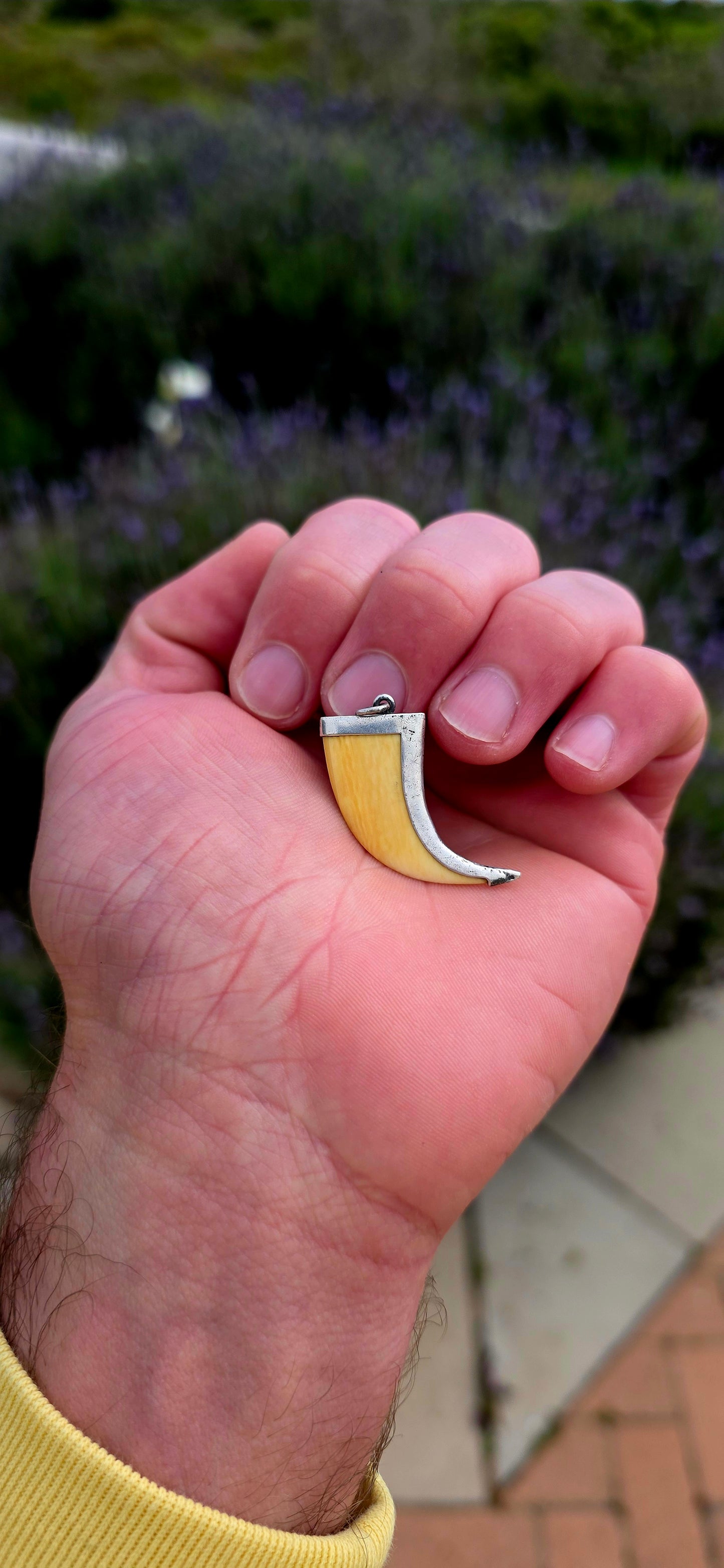 Bold yet beautifully understated, this vintage lion's claw pendant is crafted from sterling silver and fitted with a pre-ban ivory claw, creating a striking piece inspired by one of nature's most powerful predators.