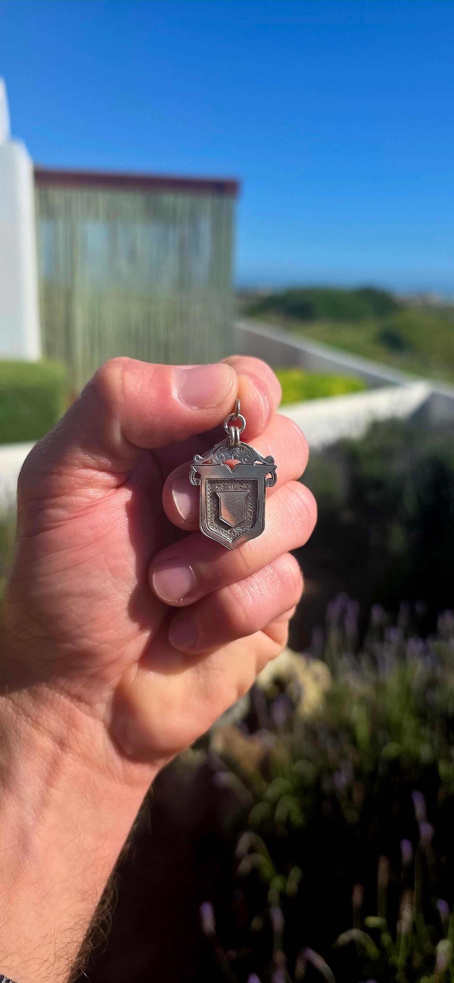 Edwardian Sterling Silver Fob Shield Pendant.(Double sided)
