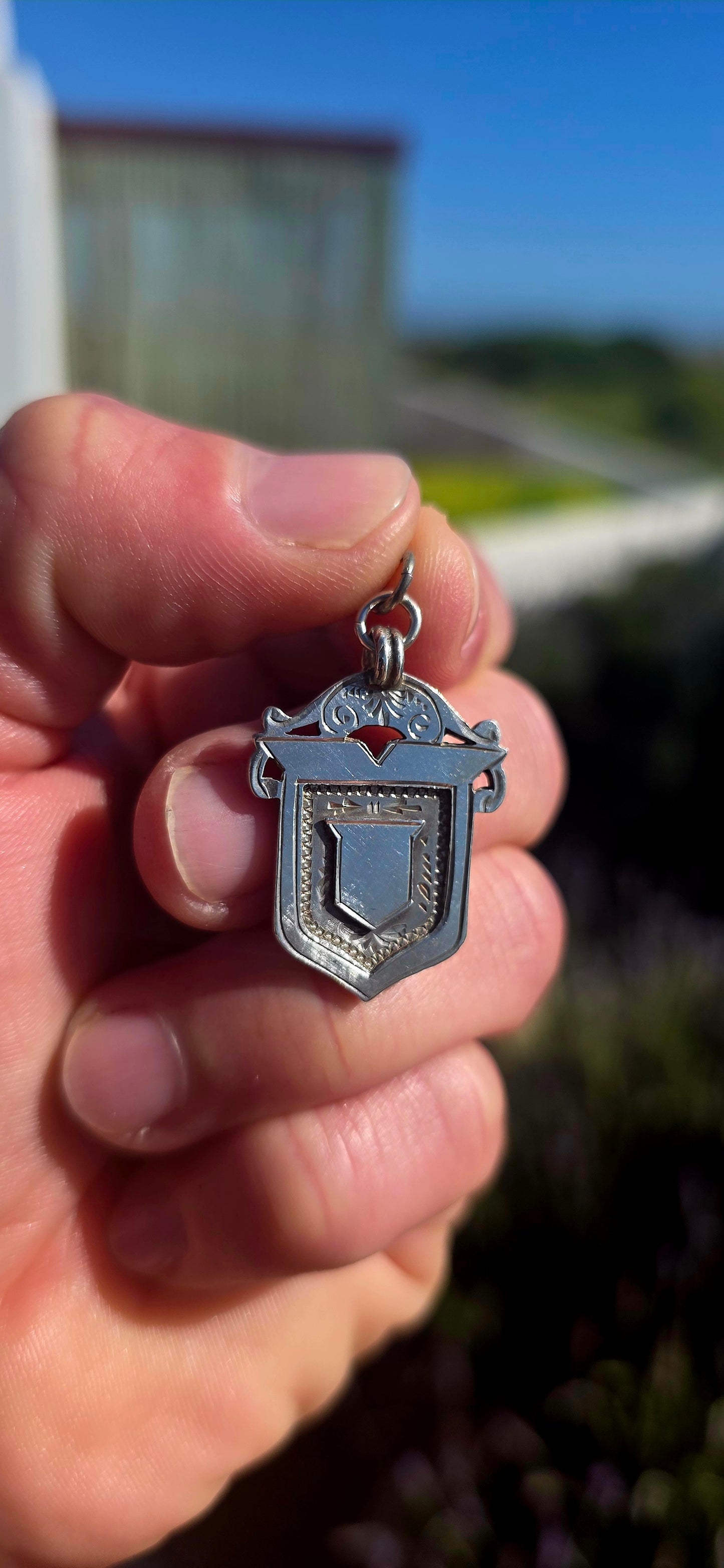 Edwardian Sterling Silver Fob Shield Pendant.(Double sided)