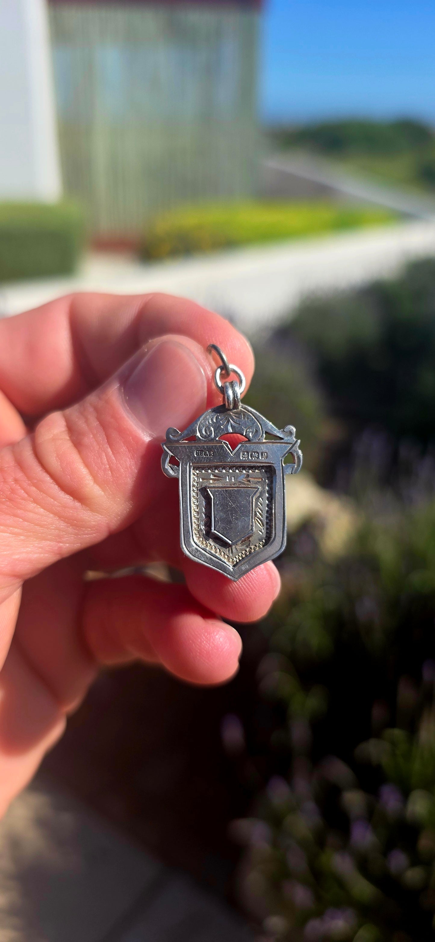 Edwardian Sterling Silver Fob Shield Pendant.(Double sided)