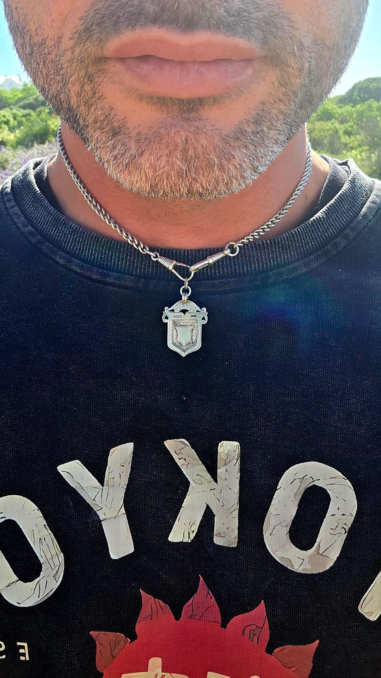 Edwardian Sterling Silver Fob Shield Pendant.(Double sided)
