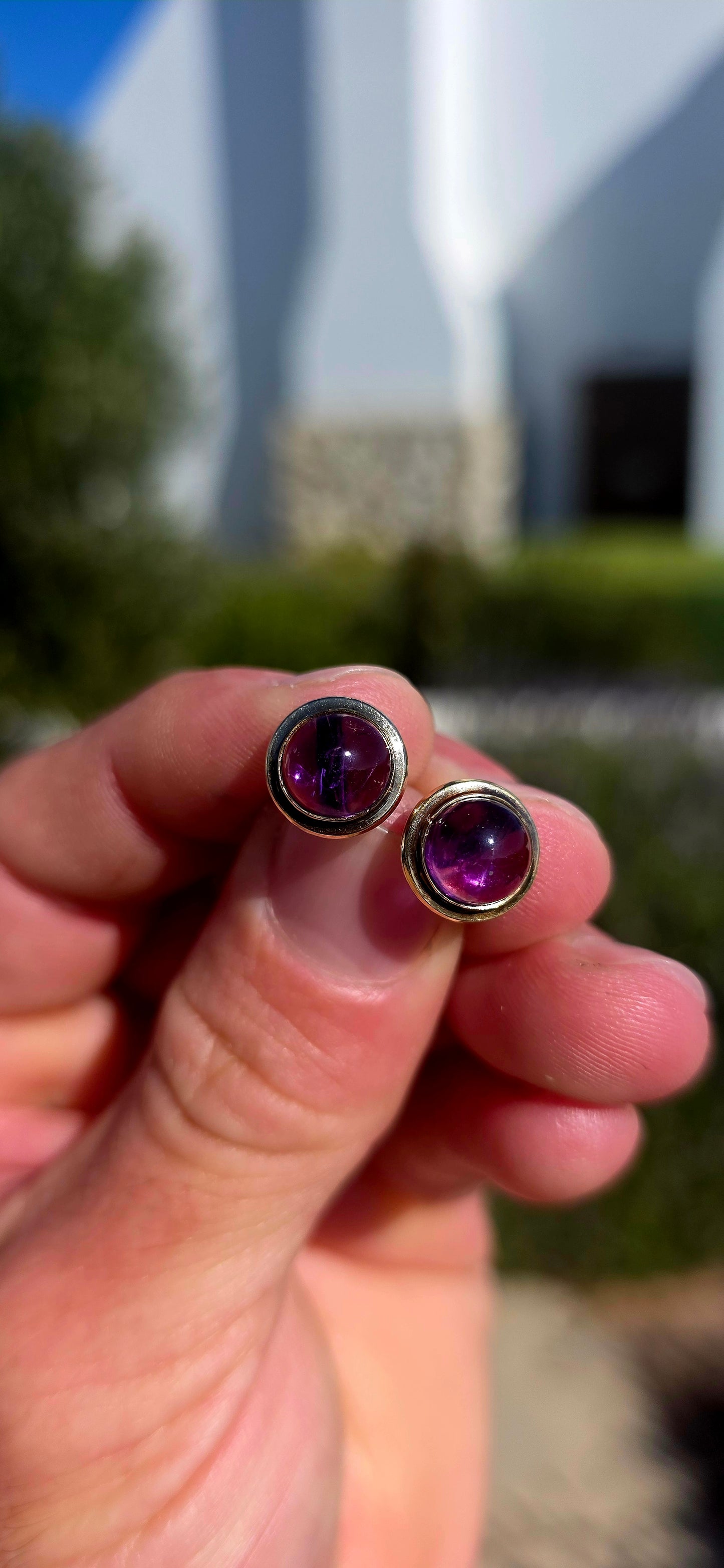 Amethyst Cabochon Stud Earrings.