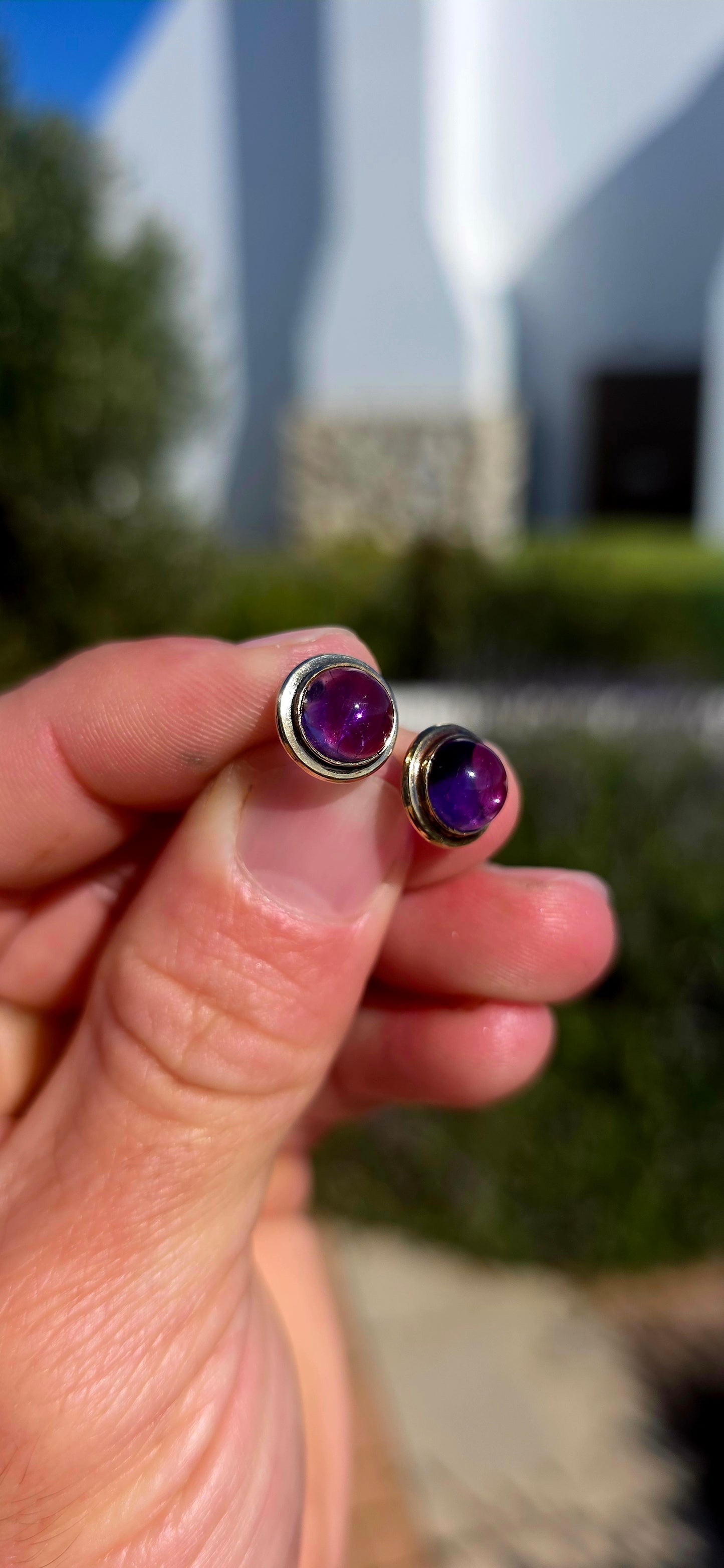 Amethyst Cabochon Stud Earrings.
