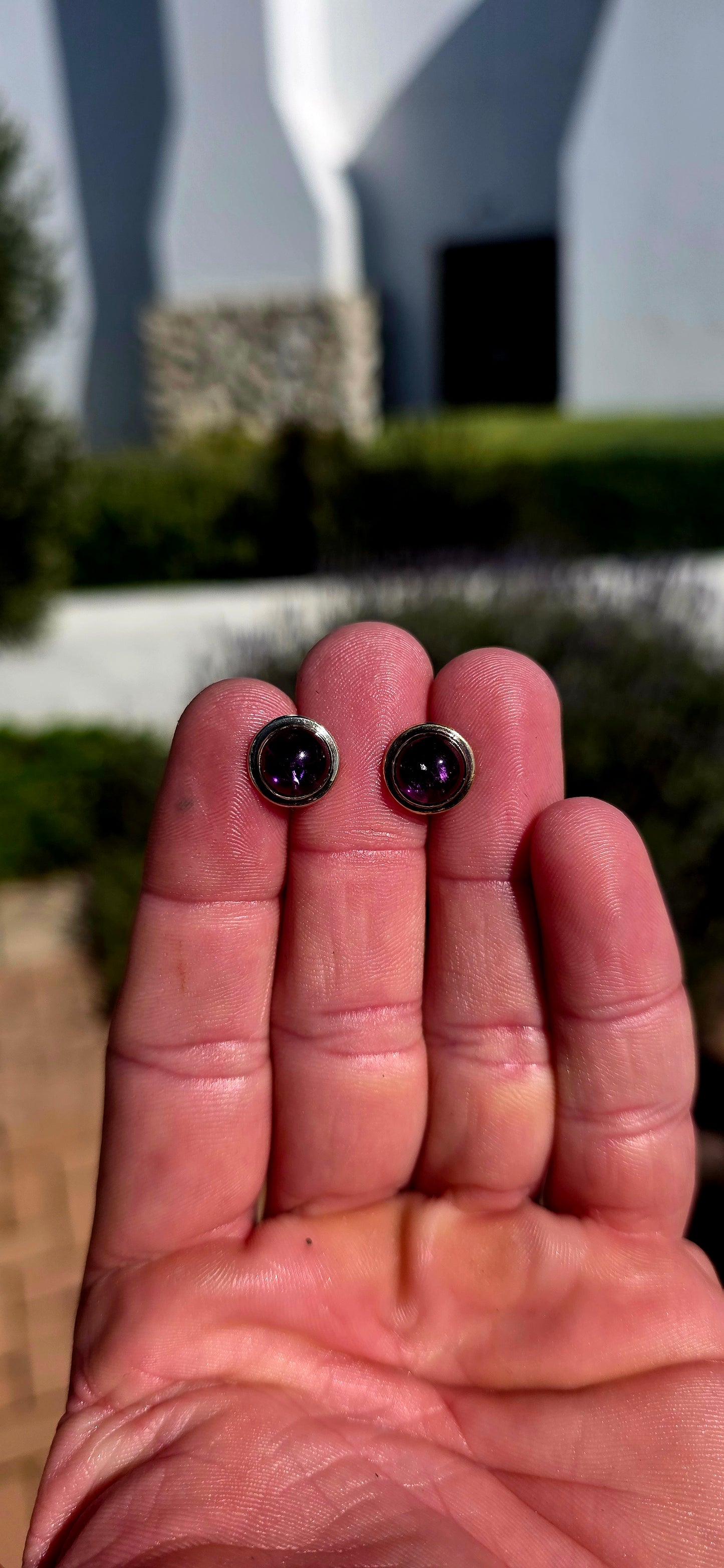 Amethyst Cabochon Stud Earrings.