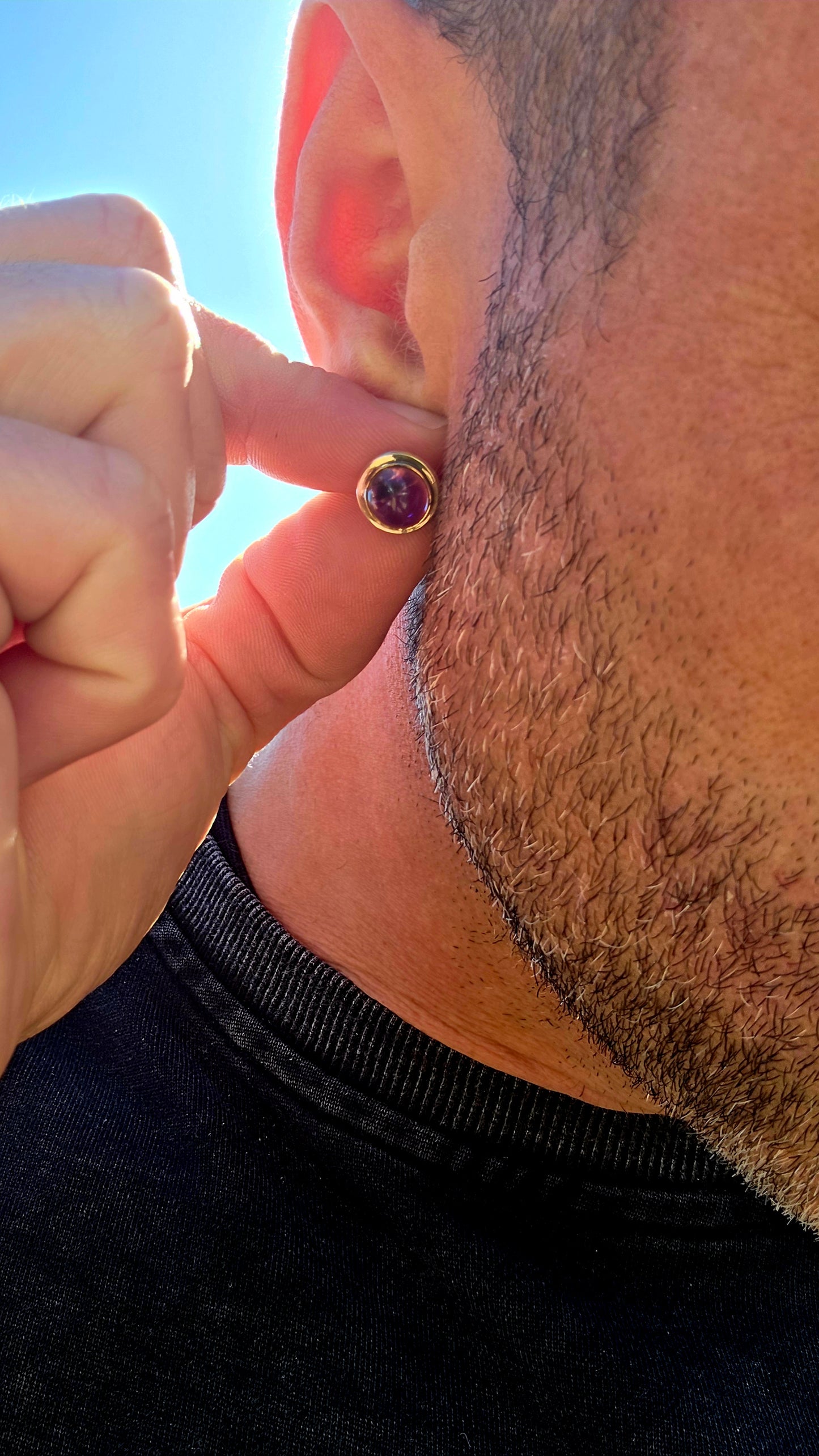 Amethyst Cabochon Stud Earrings.