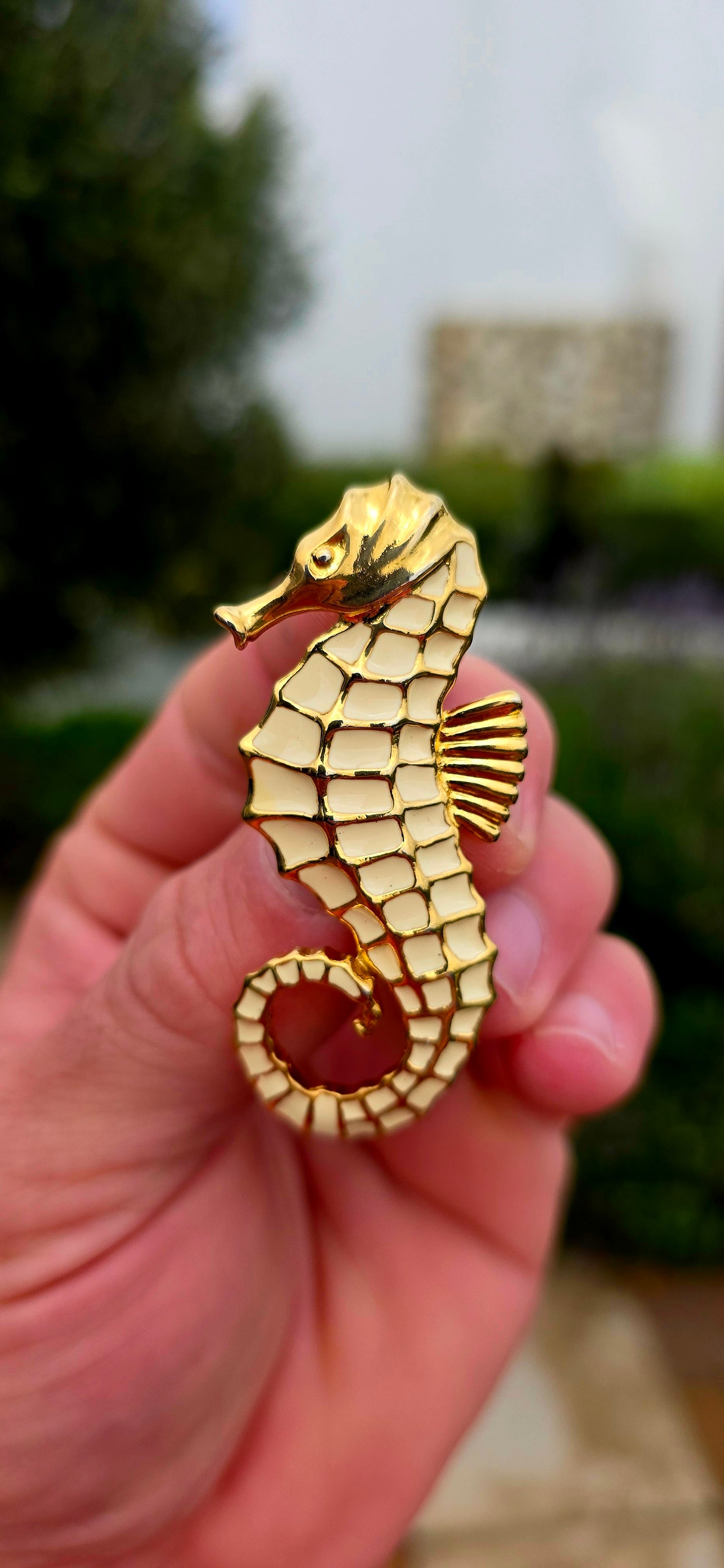 Whimsical and wonderfully collectible... this beautiful vintage Crown Trifari seahorse brooch captures the glamour that made Trifari one of the world's most celebrated costume jewellery houses.