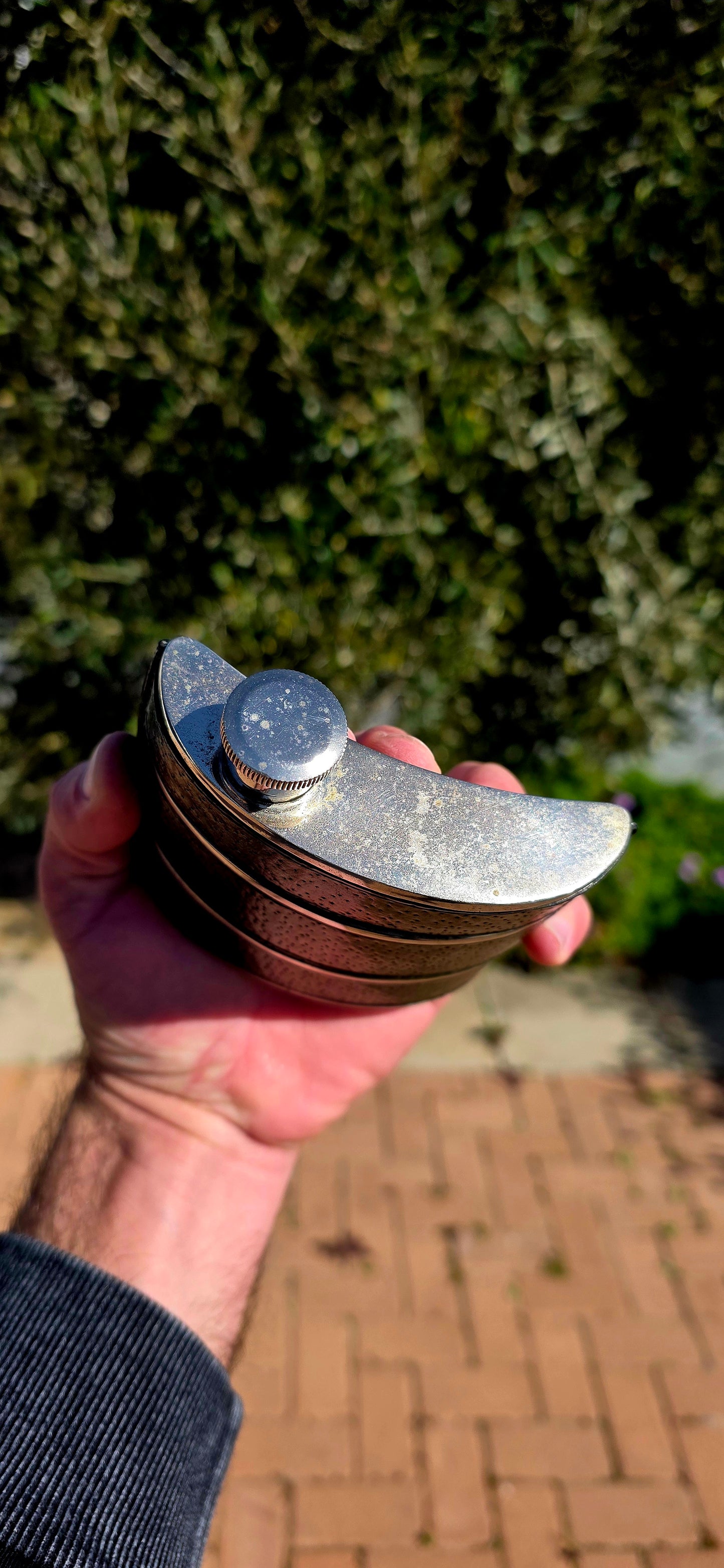 Now THIS is old-school cool.A fabulous vintage 1970s Gucci hip flask, beautifully crafted in metal and wrapped in wonderfully aged deep forest-green leather.
