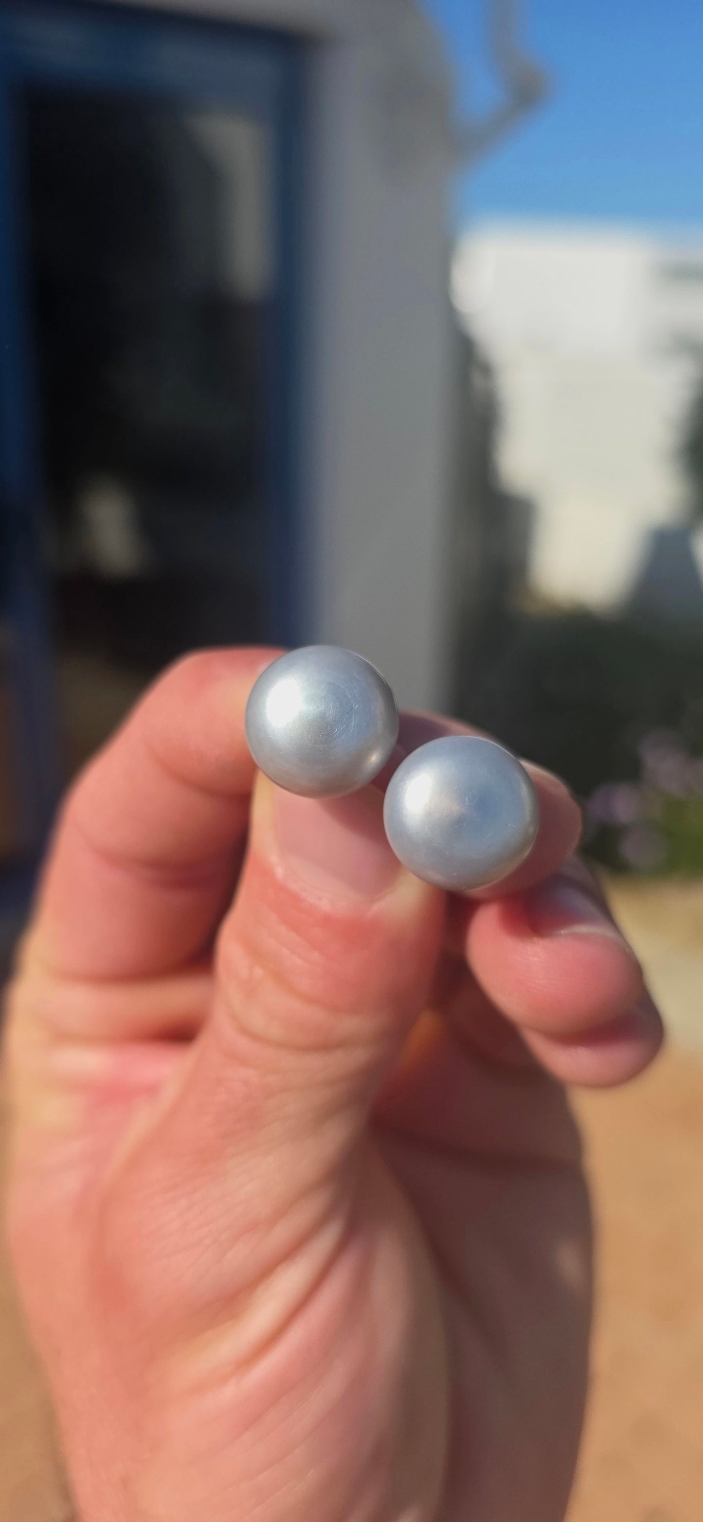 Beautifully classic with a wonderfully modern edge… this generously sized pair of freshwater button pearl stud earrings features gorgeous smoky silvery-grey pearls with a soft natural lustre and subtle flashes of blue-grey as they catch the light.